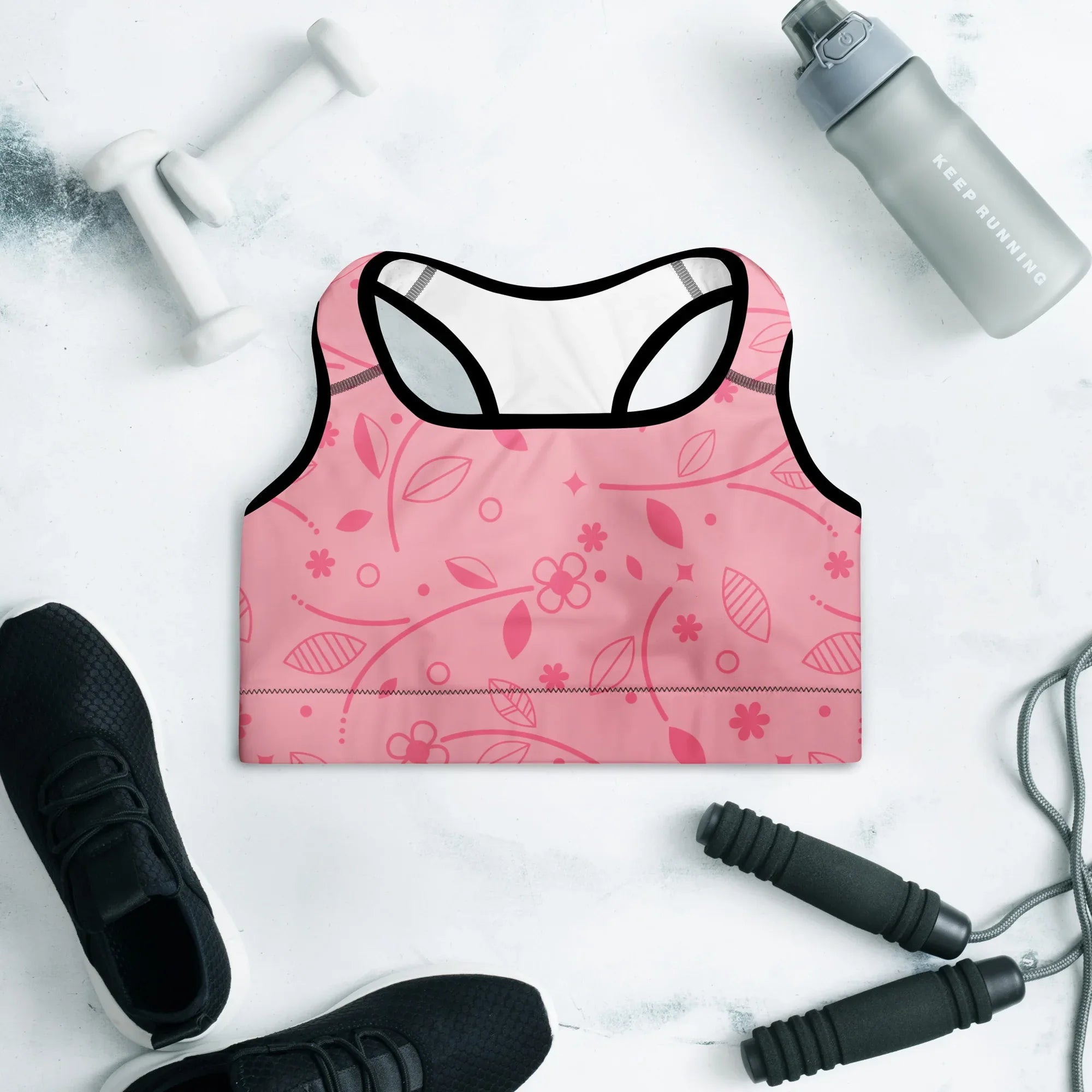 Padded Sports Bra Sports Bra AwRans Clothing all-over-print-padded-sports-bra-black-front-67ec0be0c3c89