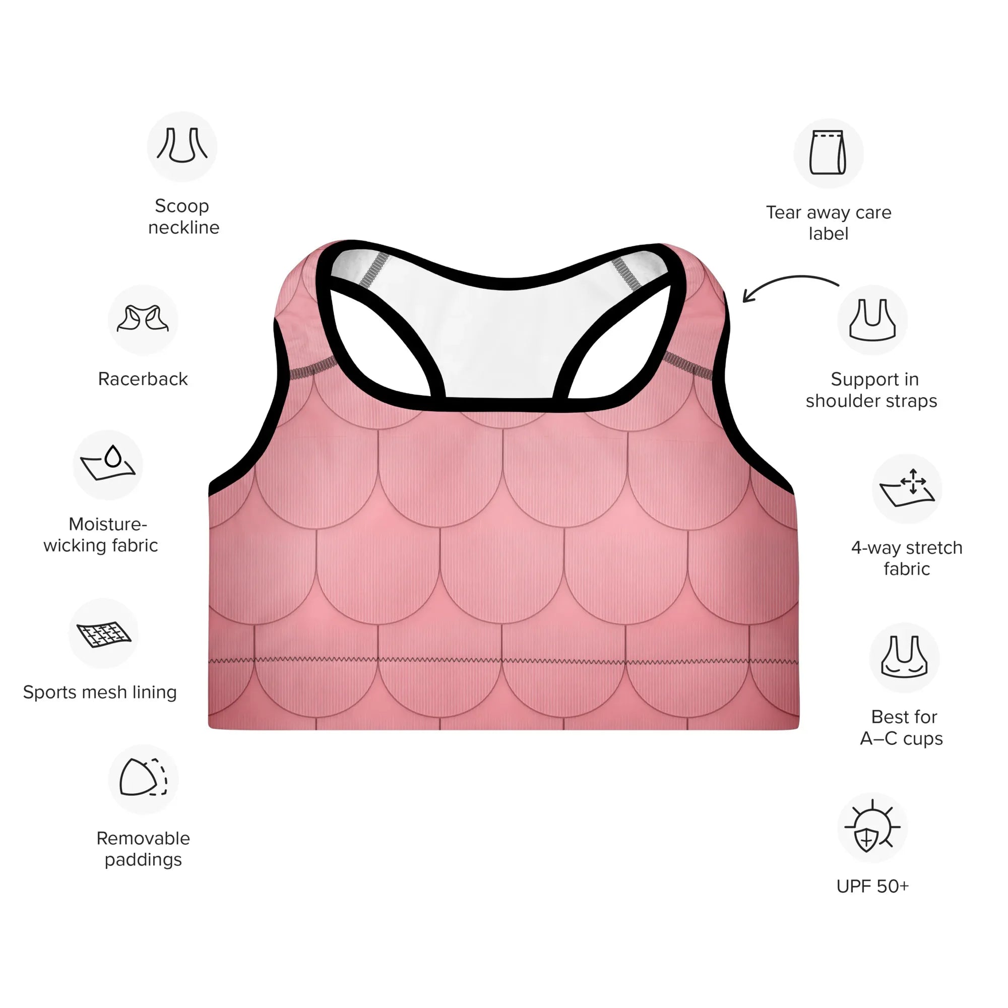 Padded Sports Bra Sports Bra AwRans Clothing all-over-print-padded-sports-bra-black-front-67ec0df0a2c36