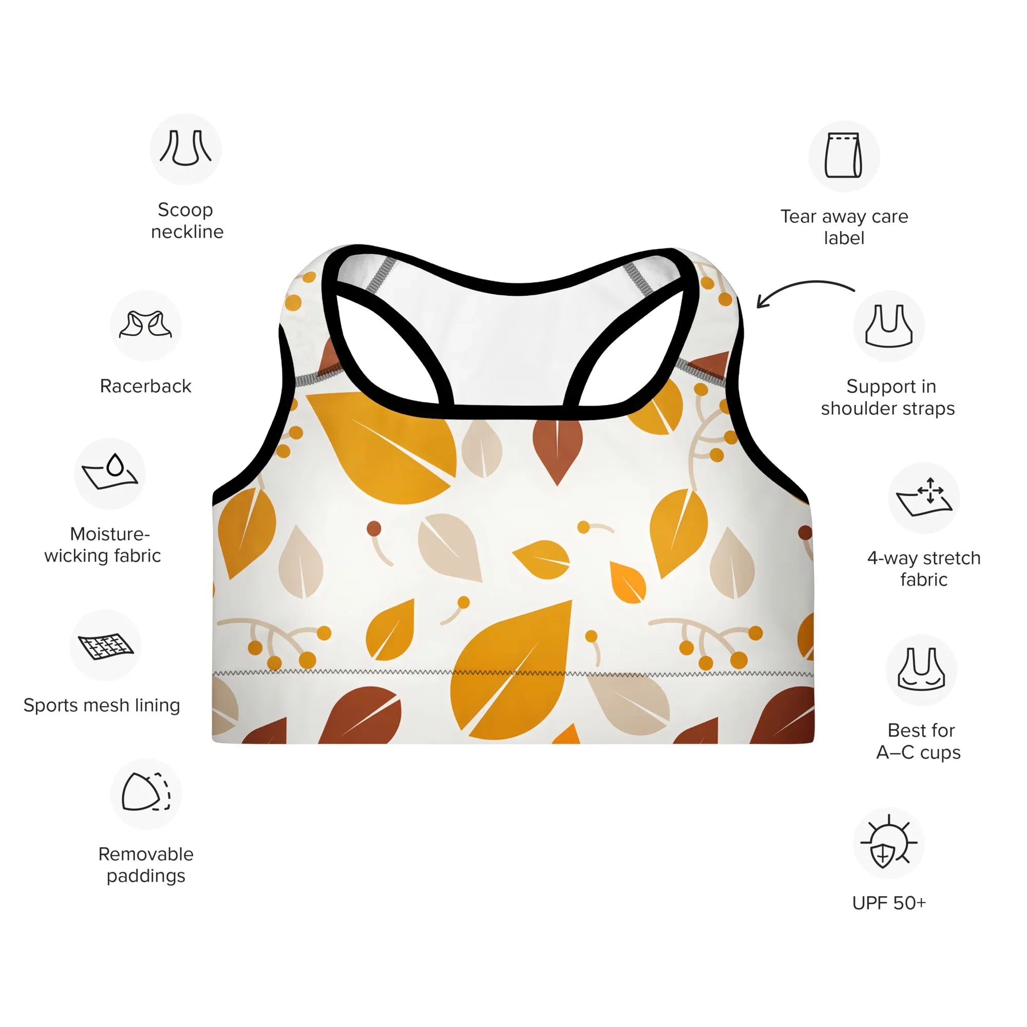 Padded Sports Bra Sports Bra AwRans Clothing all-over-print-padded-sports-bra-black-front-67ec0e75e9a55