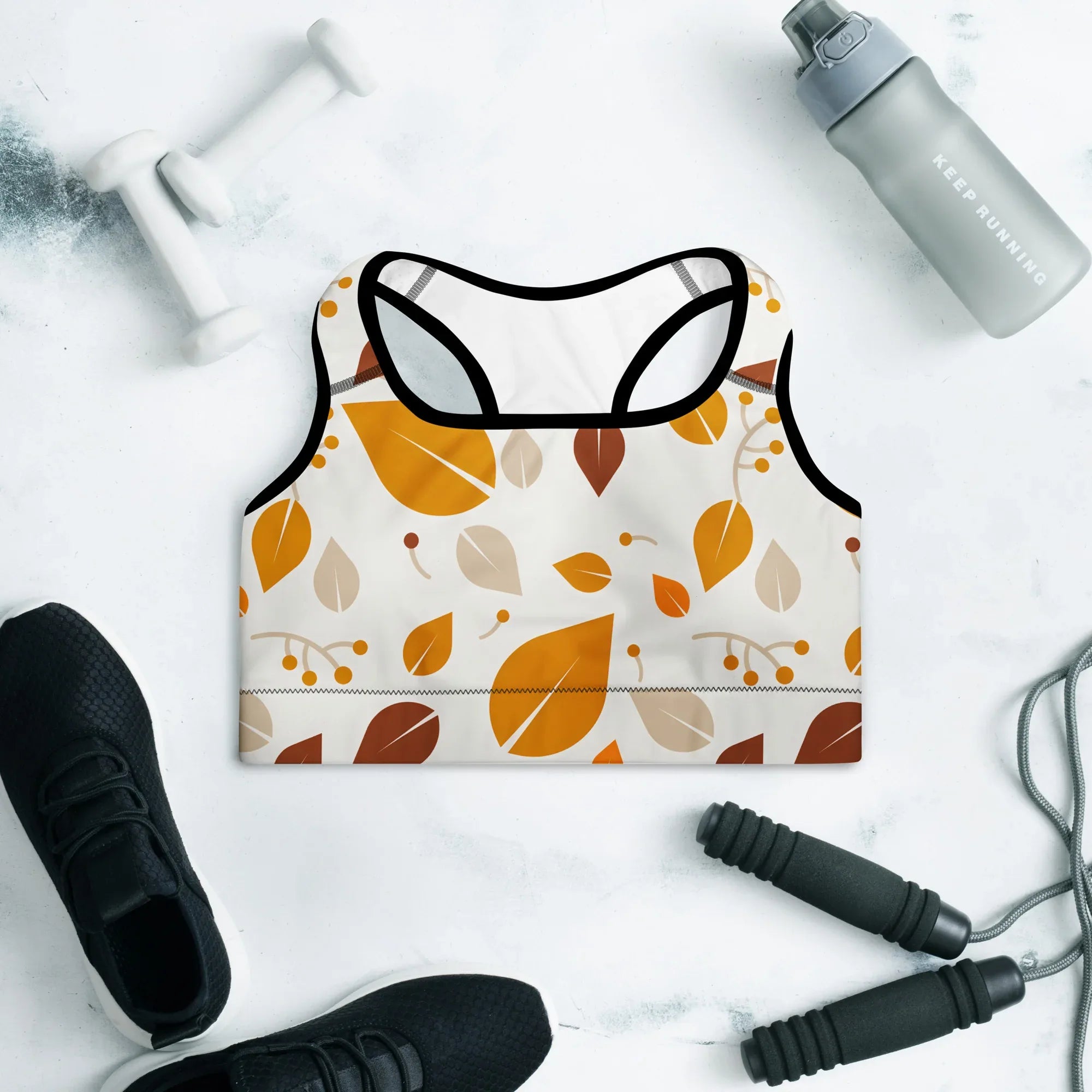Padded Sports Bra Sports Bra AwRans Clothing all-over-print-padded-sports-bra-black-front-67ec0e75e9f98