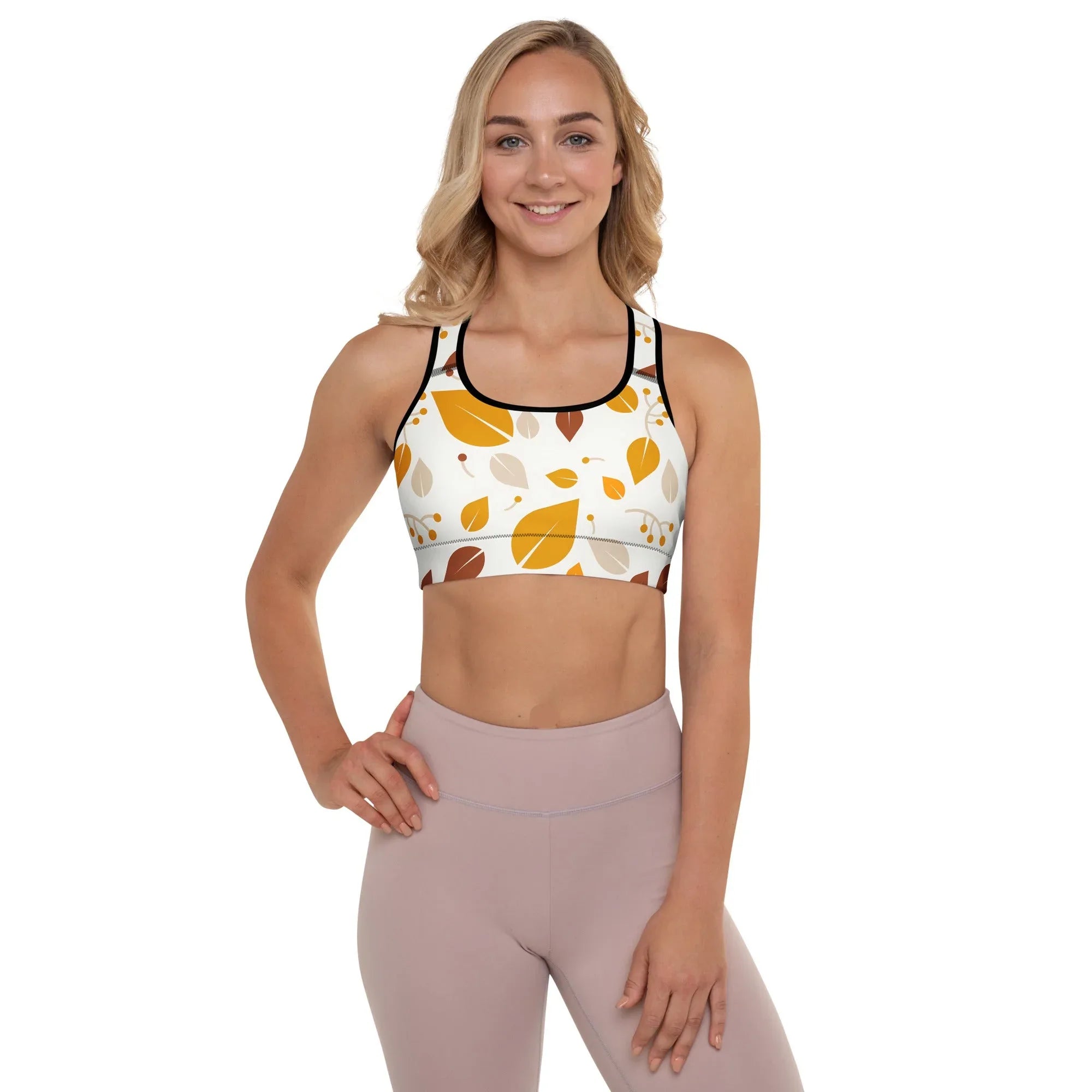 Padded Sports Bra Sports Bra AwRans Clothing all-over-print-padded-sports-bra-black-front-67ec0e75ea229