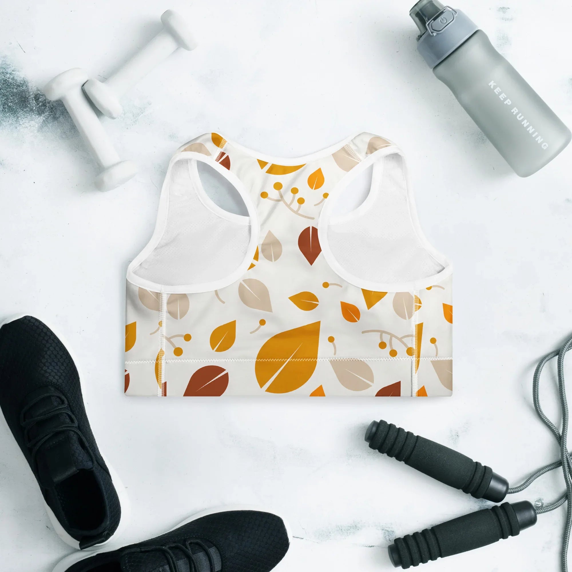 Padded Sports Bra Sports Bra AwRans Clothing all-over-print-padded-sports-bra-white-back-67ec0e75eb395