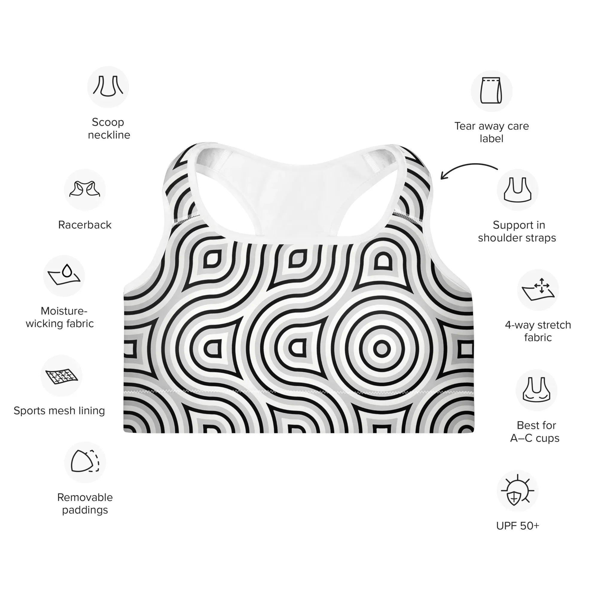 Padded Sports Bra Sports Bra AwRans Clothing all-over-print-padded-sports-bra-white-front-67ec08e3dc7c6