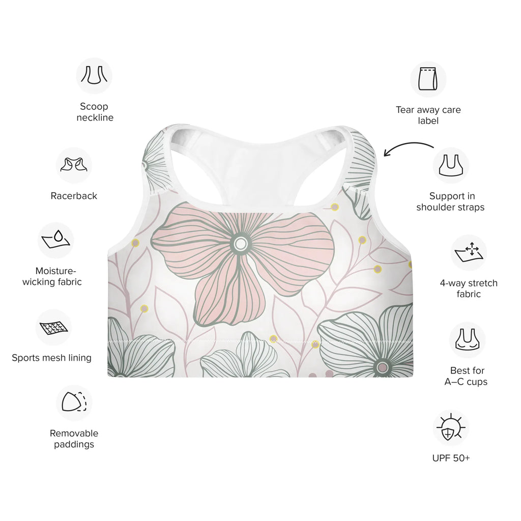 Padded Sports Bra Sports Bra AwRans Clothing all-over-print-padded-sports-bra-white-front-67ec096526a8d