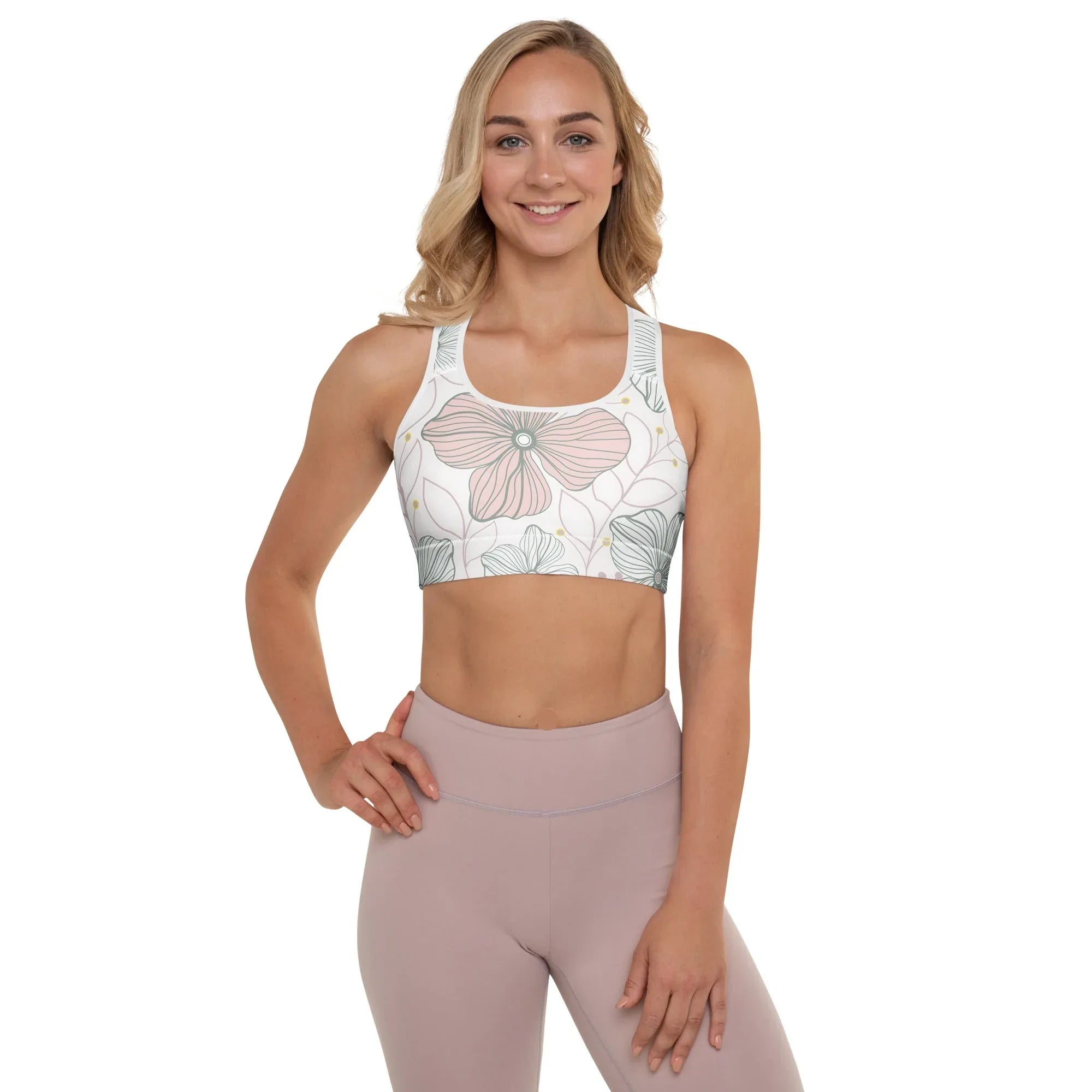 Padded Sports Bra Sports Bra AwRans Clothing all-over-print-padded-sports-bra-white-front-67ec096527825