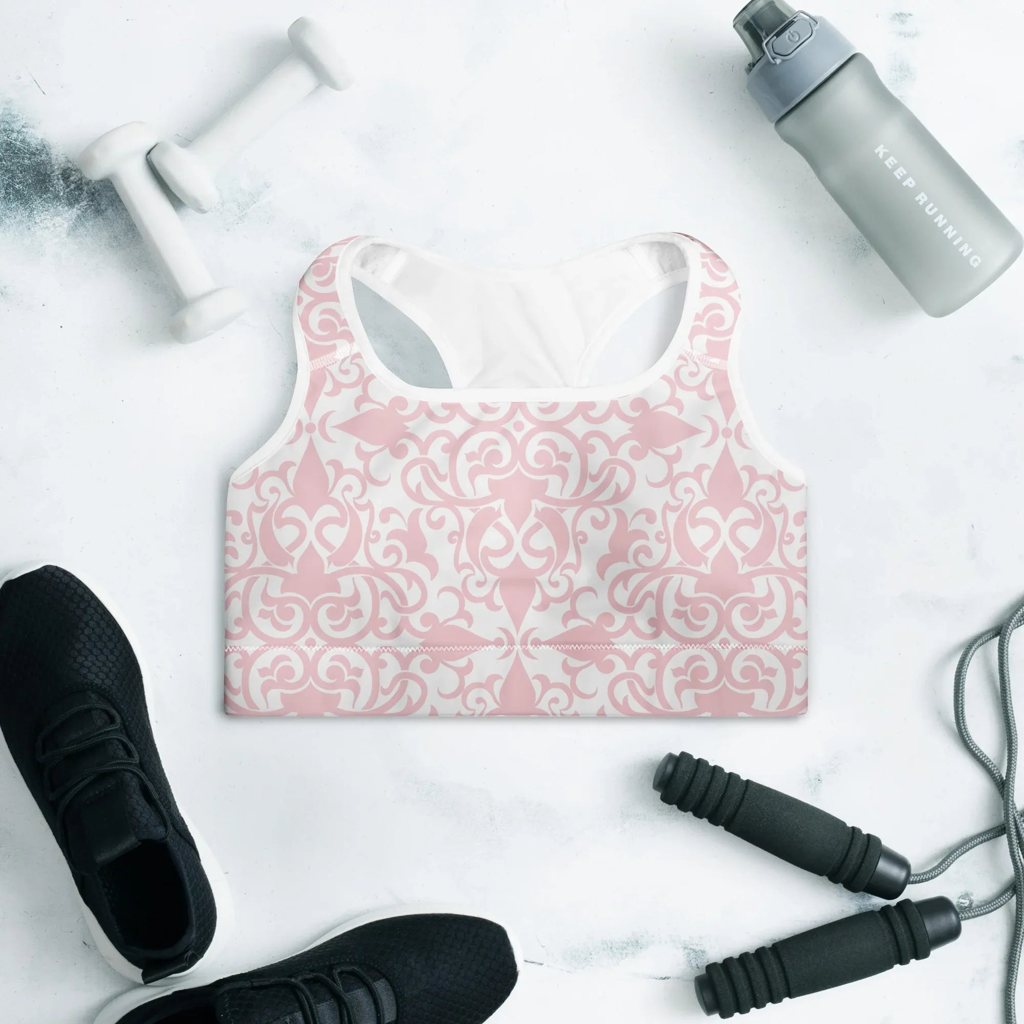 Padded Sports Bra Sports Bra AwRans Clothing all-over-print-padded-sports-bra-white-front-67ec09e89f0a4