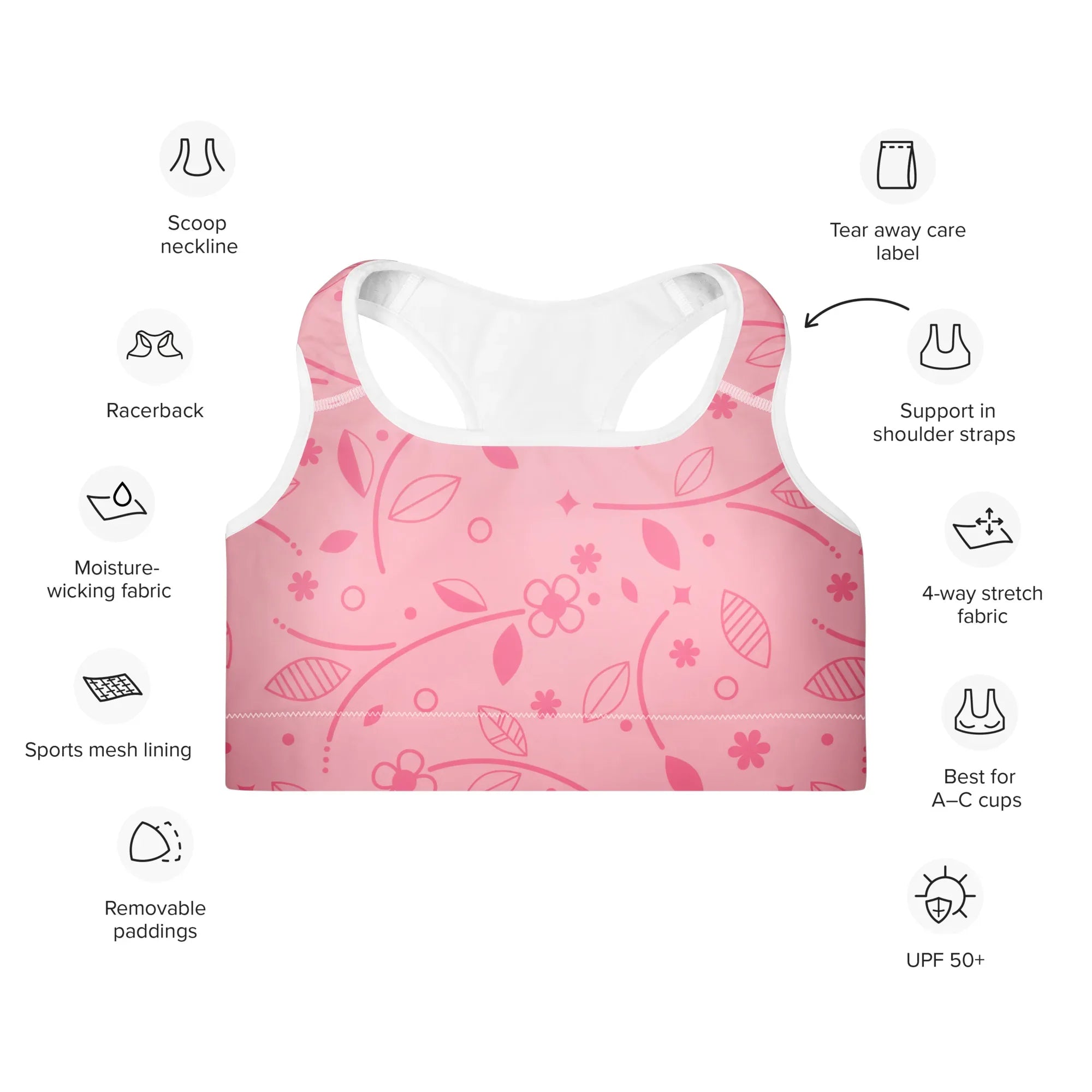 Padded Sports Bra Sports Bra AwRans Clothing all-over-print-padded-sports-bra-white-front-67ec0be0c523b