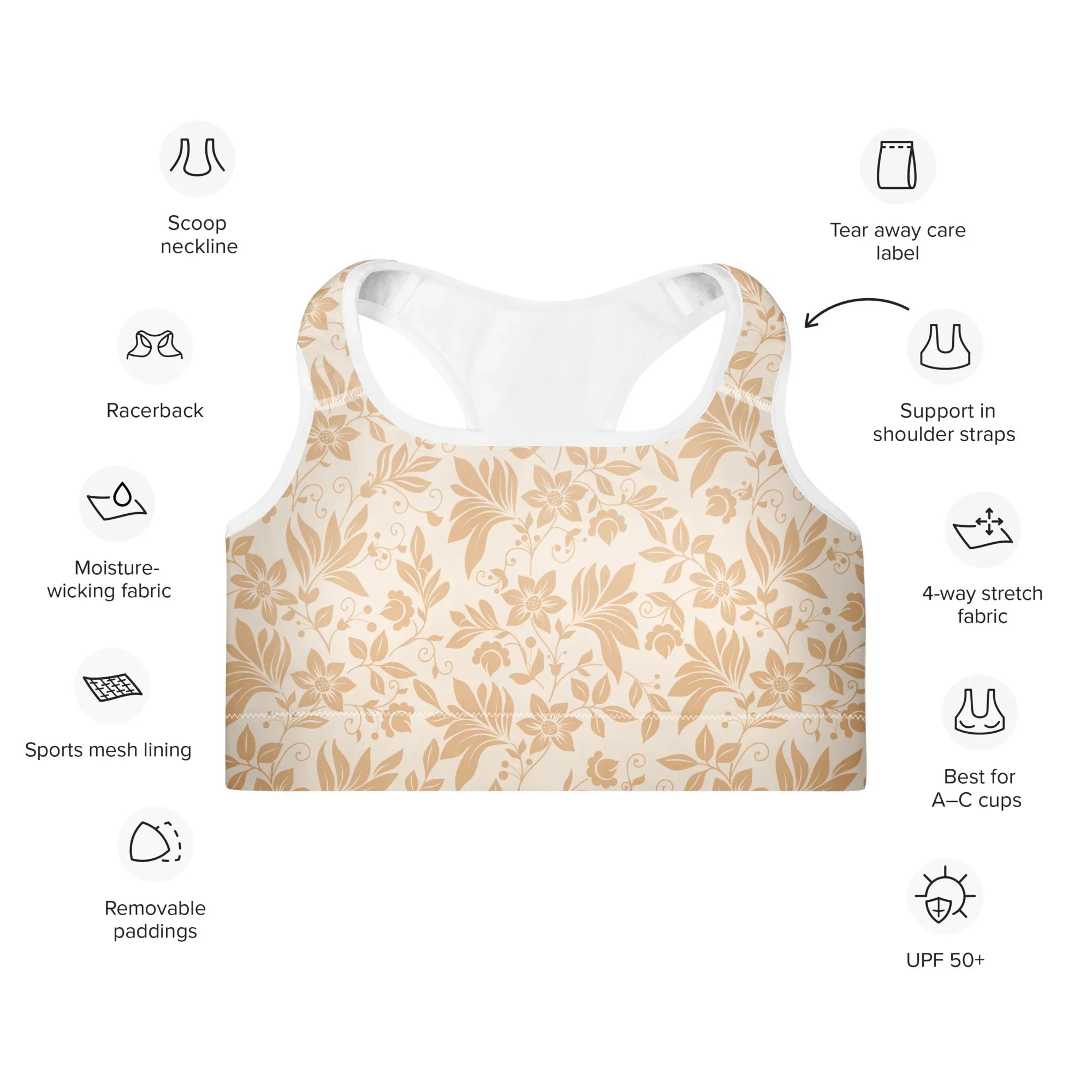 Padded Sports Bra Sports Bra AwRans Clothing all-over-print-padded-sports-bra-white-front-67ec0cec2af7b