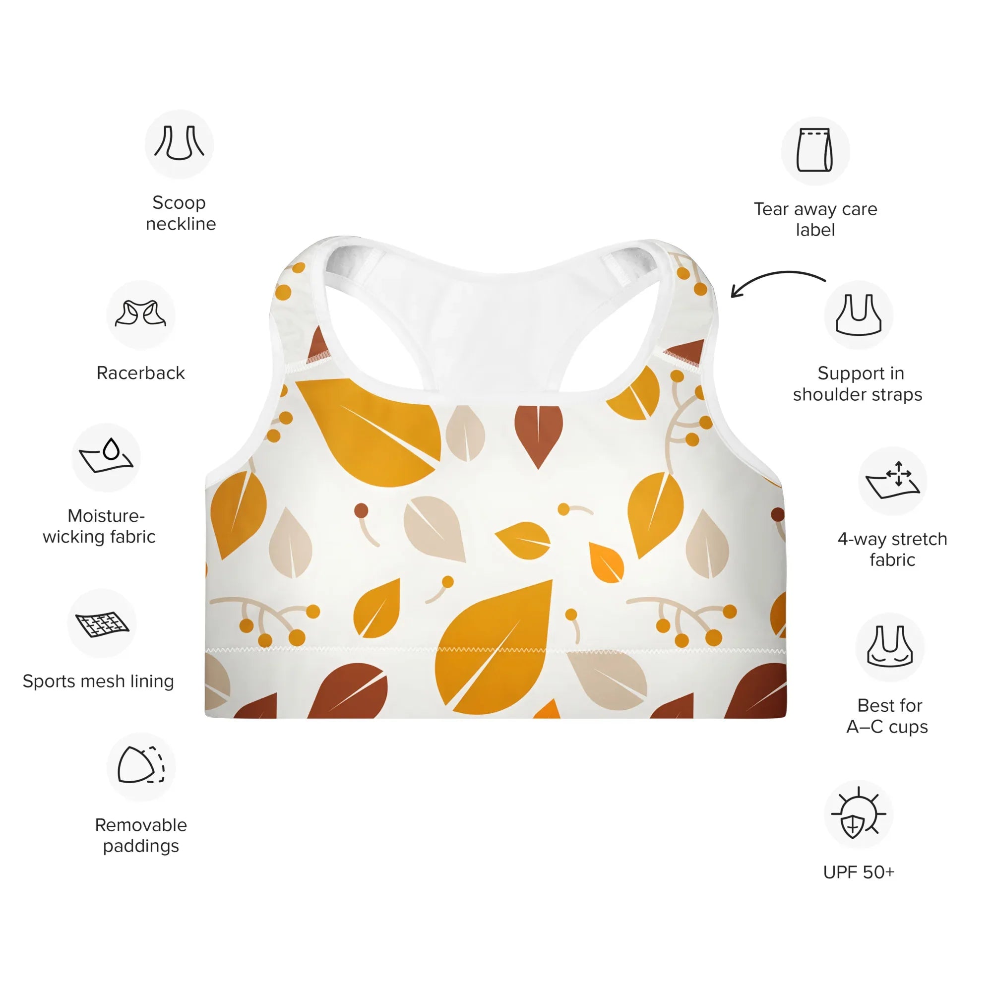 Padded Sports Bra Sports Bra AwRans Clothing all-over-print-padded-sports-bra-white-front-67ec0e75ec019