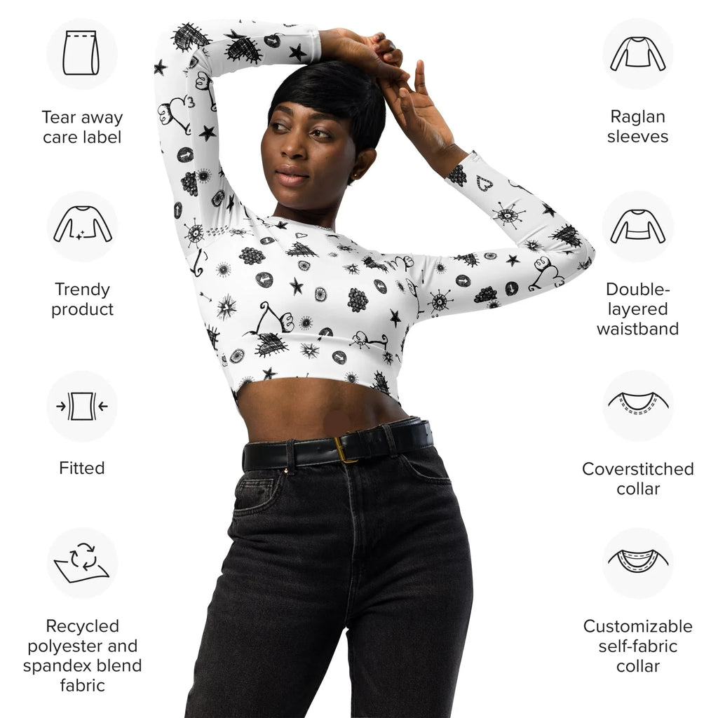 Recycled long-sleeve crop top 6XL long-sleeve crop top AwRans Clothing all-over-print-recycled-long-sleeve-crop-top-white-front-2-67bb2f8924f27