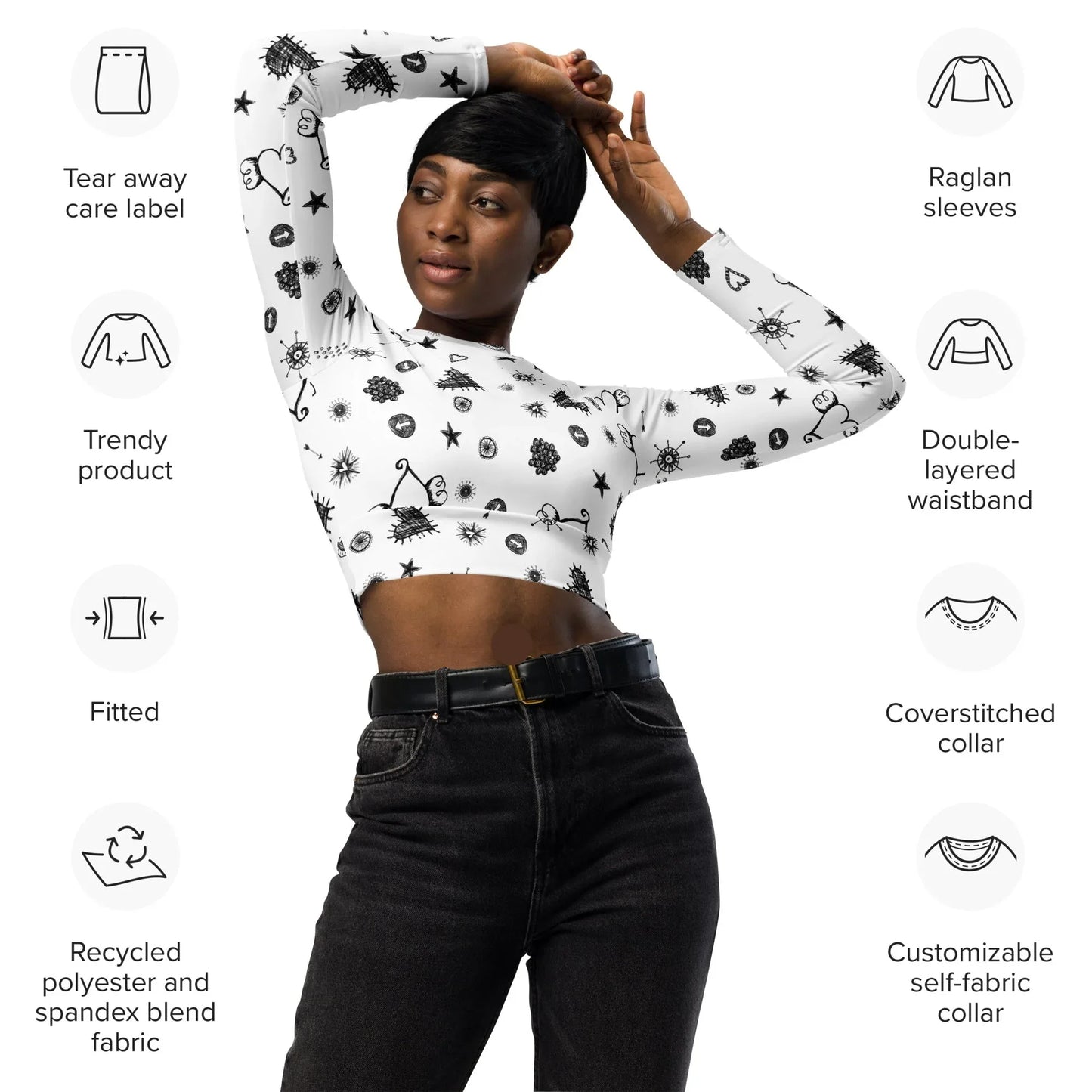 Recycled long-sleeve crop top - AwRans Clothing