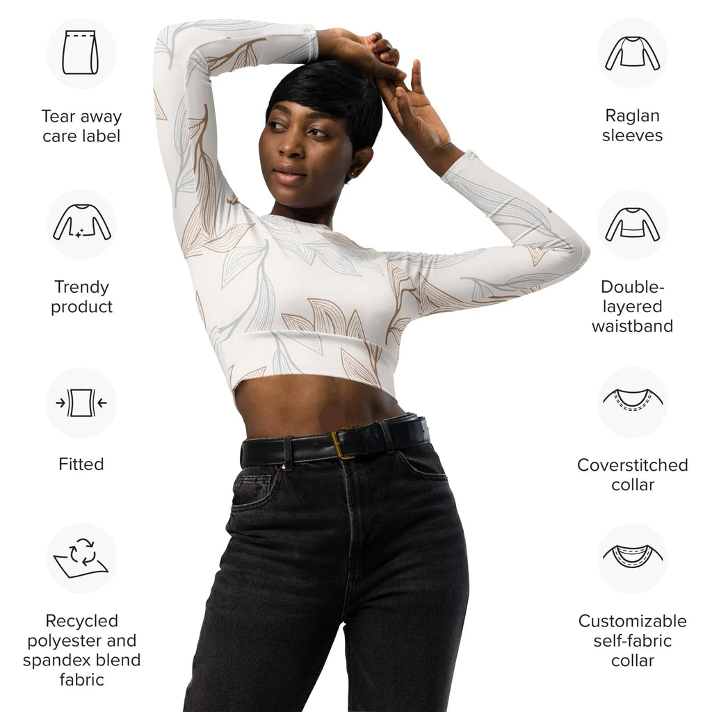 Recycled long-sleeve crop top long-sleeve crop top AwRans Clothing all-over-print-recycled-long-sleeve-crop-top-white-front-2-67bb2fe5bbb7b