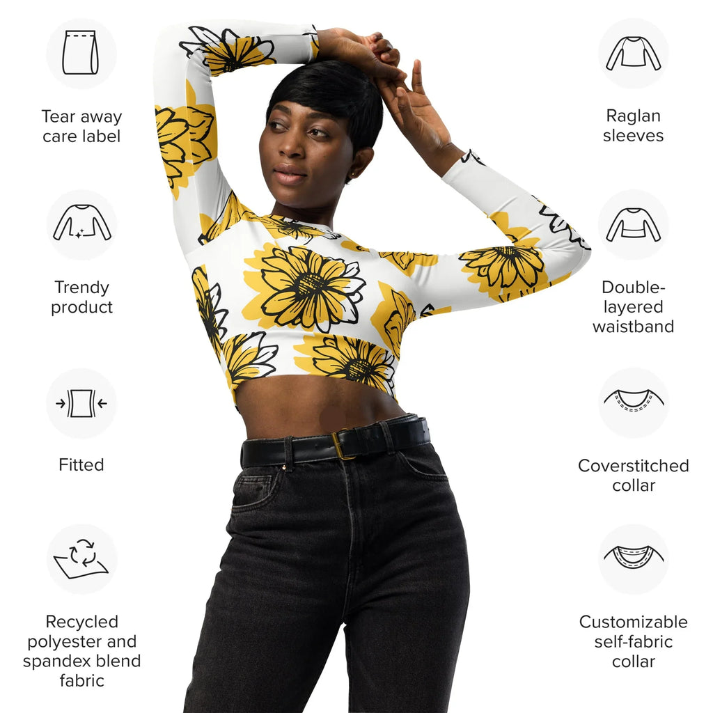 Recycled long-sleeve crop top long-sleeve crop top AwRans Clothing all-over-print-recycled-long-sleeve-crop-top-white-front-2-67bb303190a78