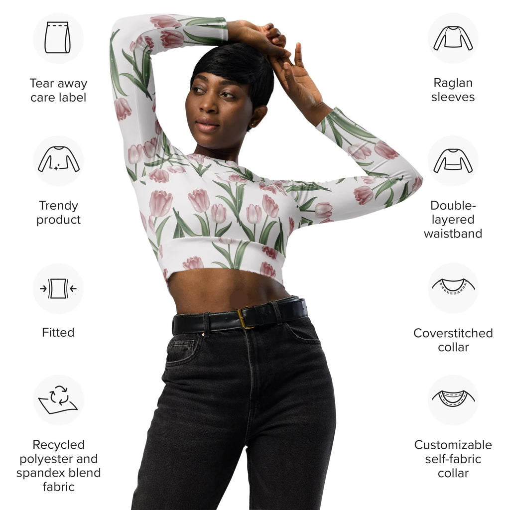 Recycled long-sleeve crop top 6XL long-sleeve crop top AwRans Clothing all-over-print-recycled-long-sleeve-crop-top-white-front-2-67bb6c442c105