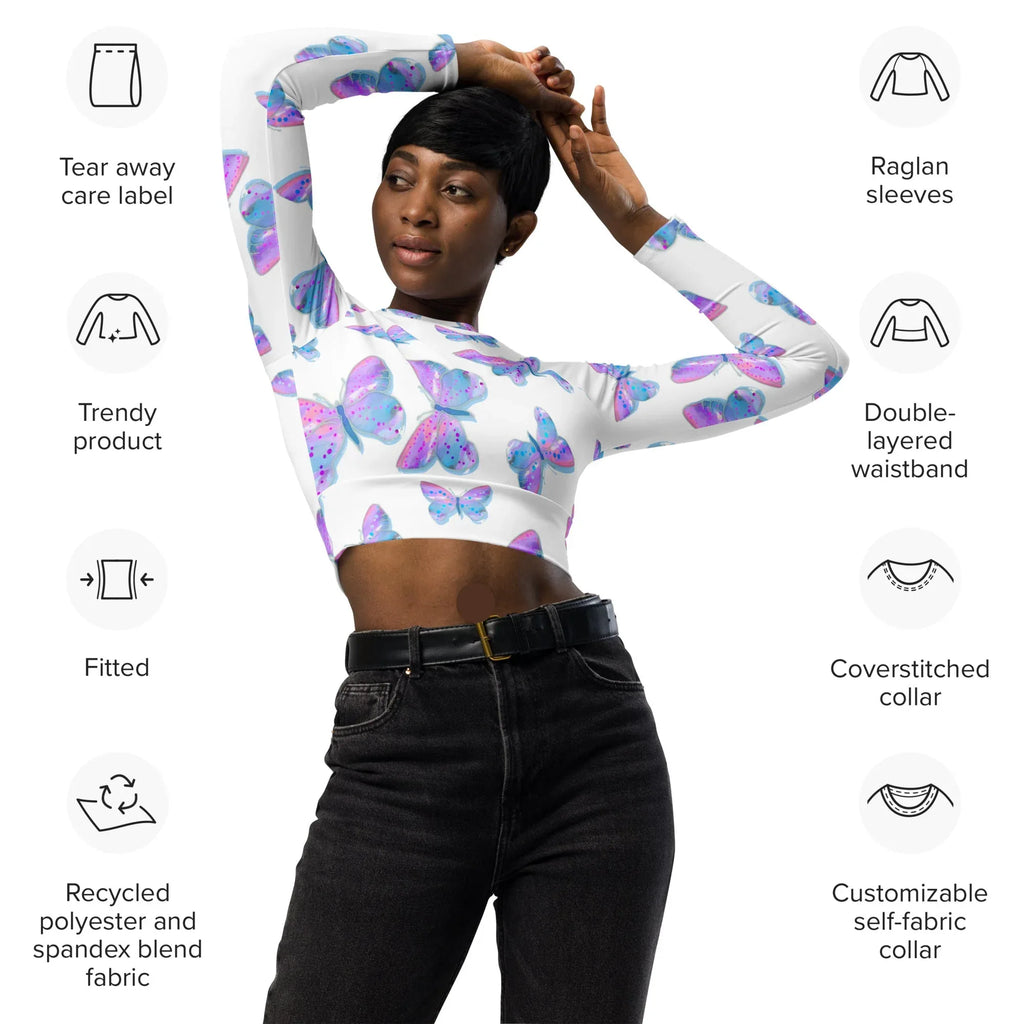 Recycled long-sleeve crop top 6XL long-sleeve crop top AwRans Clothing all-over-print-recycled-long-sleeve-crop-top-white-front-2-67bb6f750ddcd