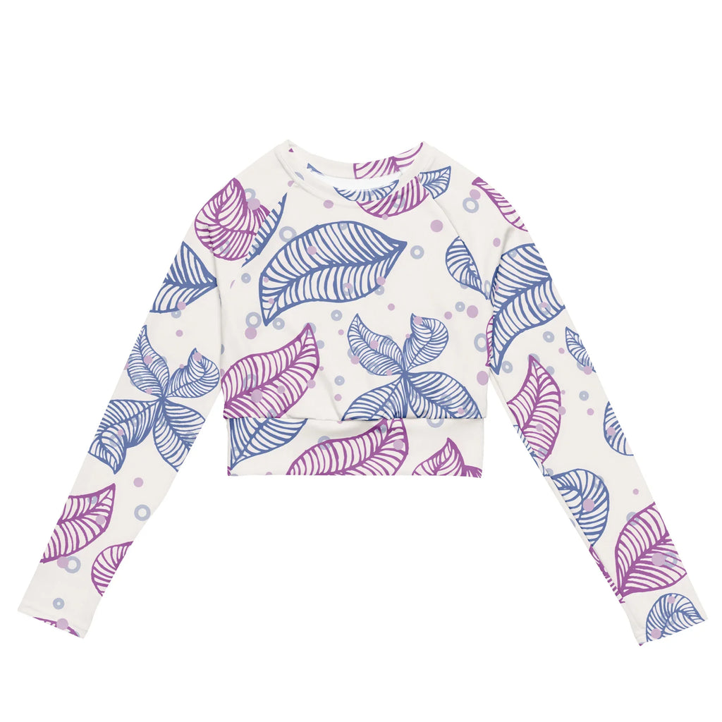 Recycled long-sleeve crop top long-sleeve crop top AwRans Clothing all-over-print-recycled-long-sleeve-crop-top-white-front-67bb6b7bb9289