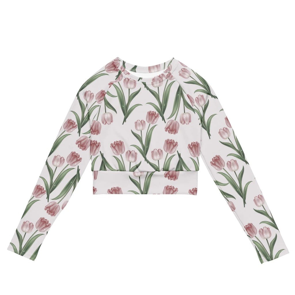 Recycled long-sleeve crop top long-sleeve crop top AwRans Clothing all-over-print-recycled-long-sleeve-crop-top-white-front-67bb6c442ca53