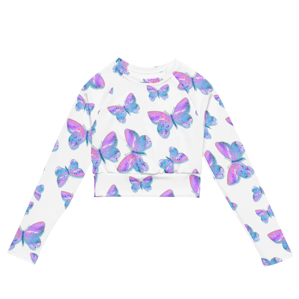 Recycled long-sleeve crop top long-sleeve crop top AwRans Clothing all-over-print-recycled-long-sleeve-crop-top-white-front-67bb6f750ee6c