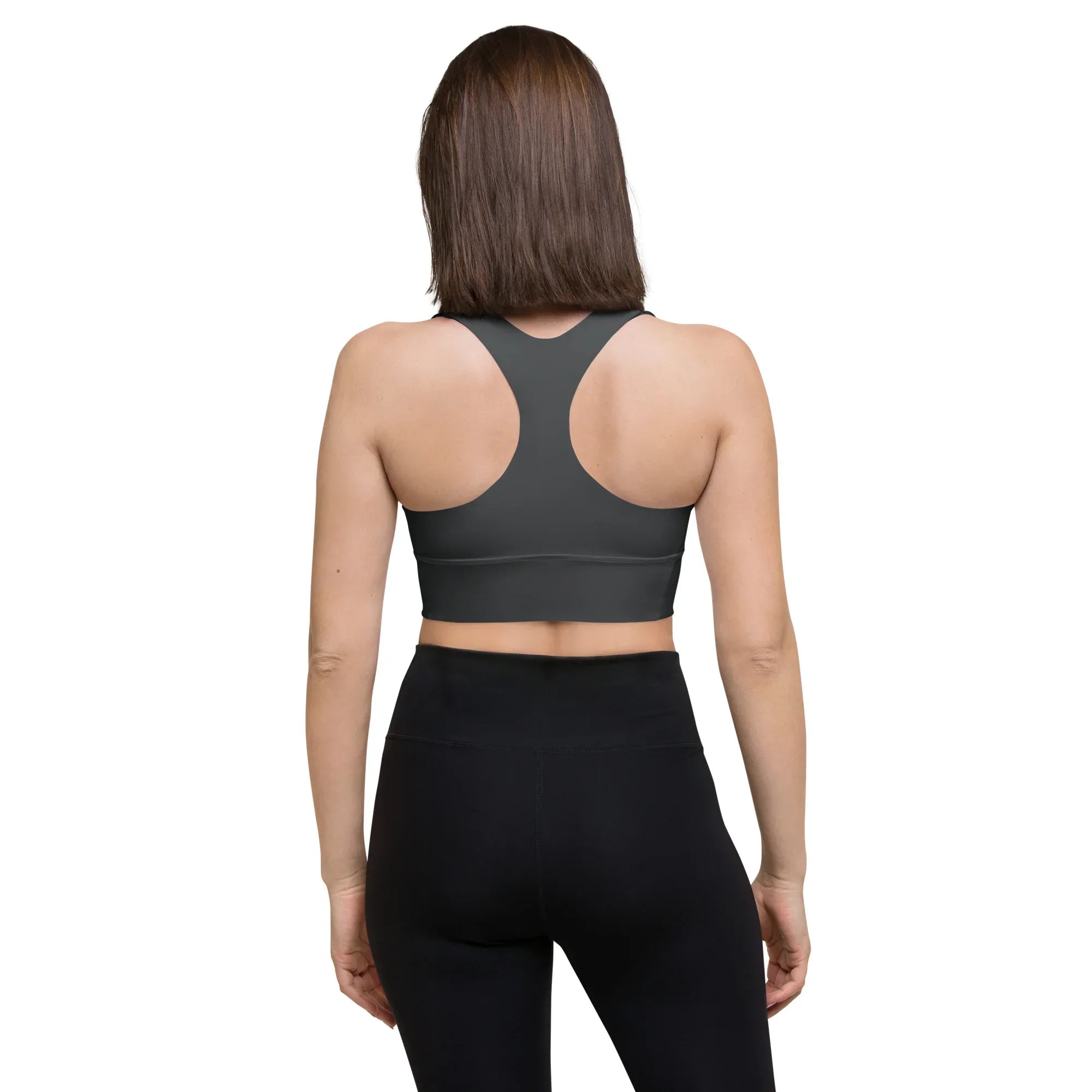 Recycled Longline Sports Bra Charcoal-Gray Sports Bra AwRans Clothing all-over-print-recycled-longline-sports-bra-white-back-67ec1d178fec4