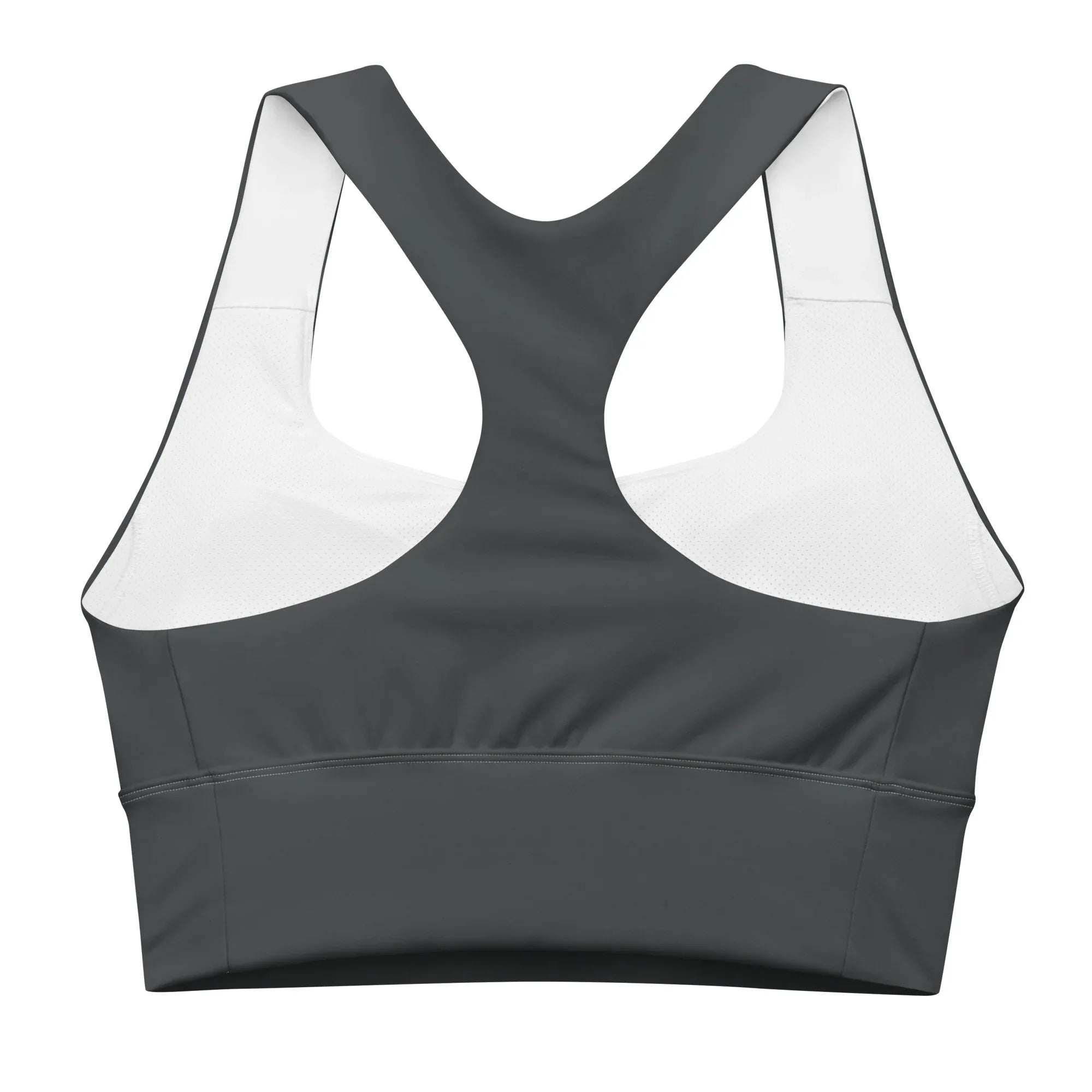 Recycled Longline Sports Bra Charcoal-Gray Sports Bra AwRans Clothing all-over-print-recycled-longline-sports-bra-white-back-67ec1d1790d62