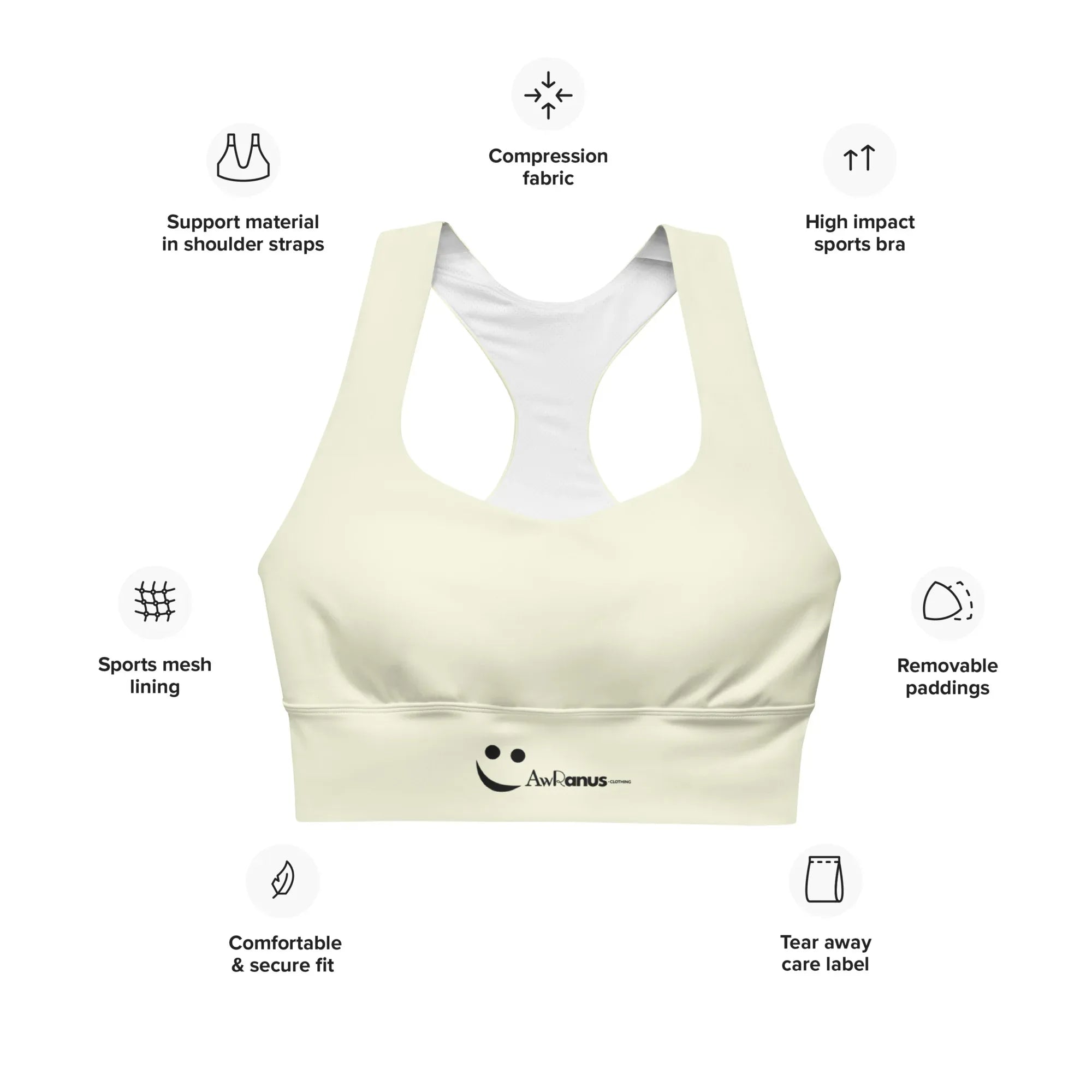 Recycled Longline Sports Bra Sports Bra AwRans Clothing all-over-print-recycled-longline-sports-bra-white-front-67ec17a112eb0
