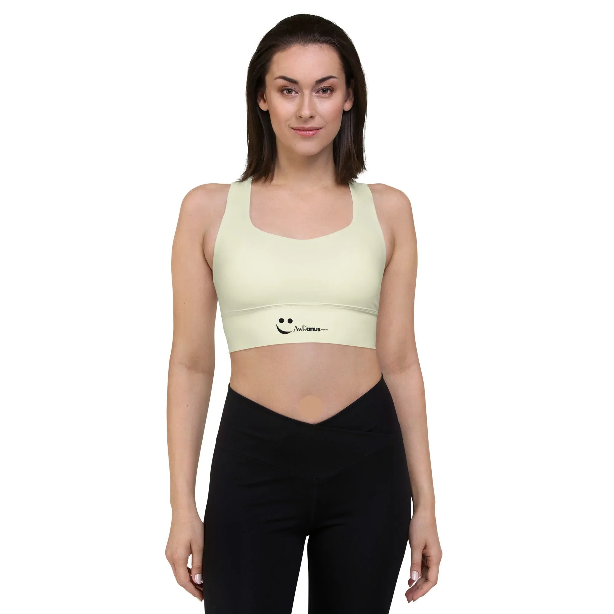 Recycled Longline Sports Bra Sports Bra AwRans Clothing all-over-print-recycled-longline-sports-bra-white-front-67ec17a1139a2