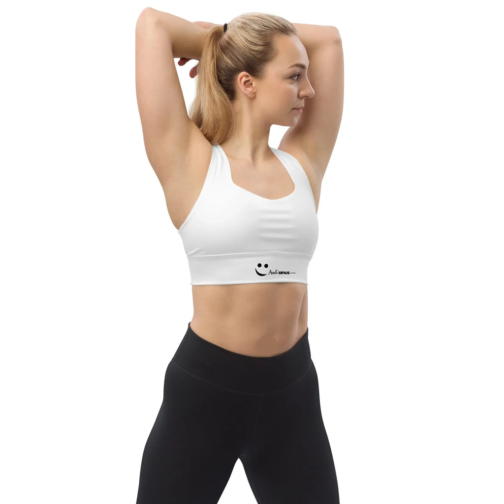 Recycled Longline Sports Bra Sports Bra AwRans Clothing all-over-print-recycled-longline-sports-bra-white-front-67ec19461ddc2