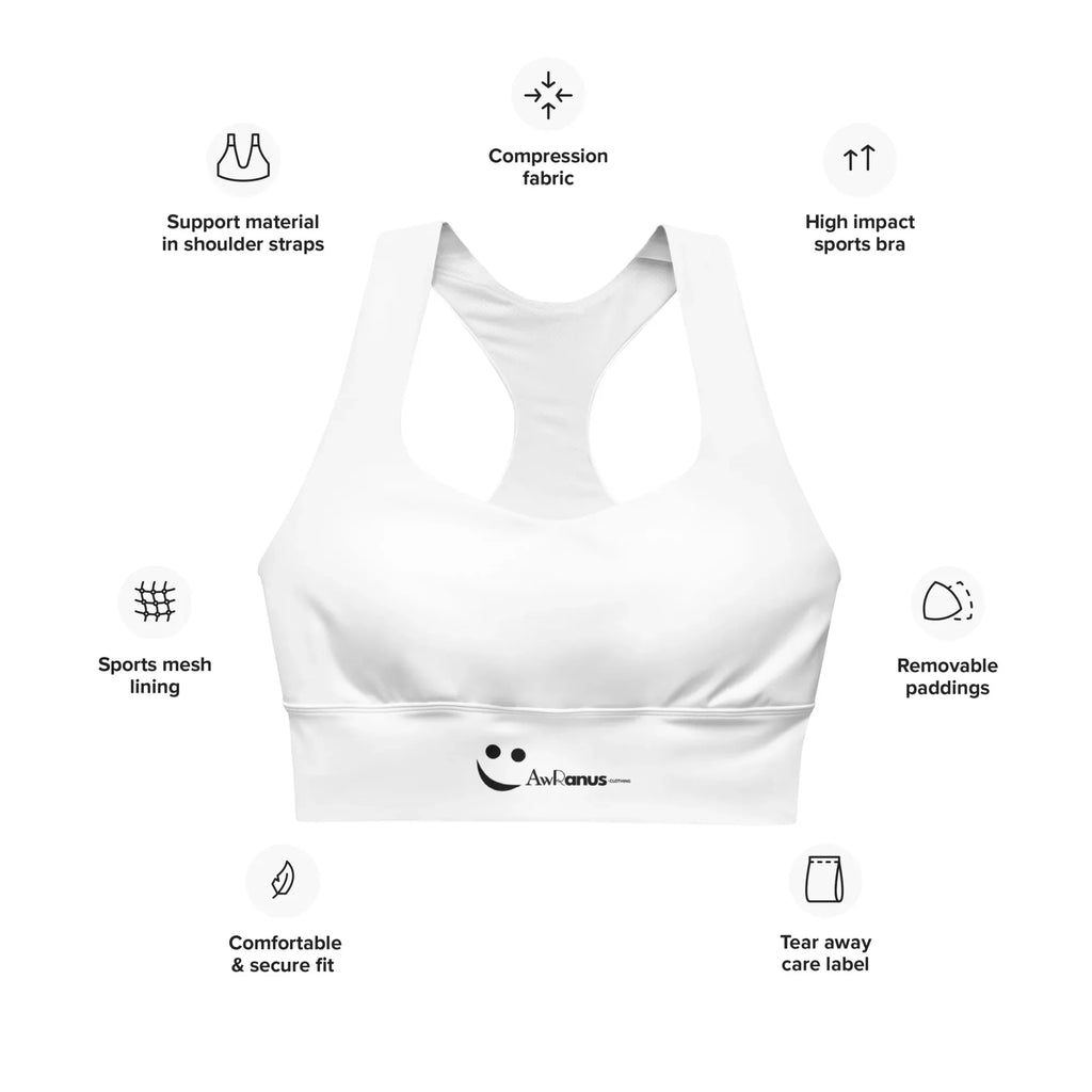 Recycled Longline Sports Bra Sports Bra AwRans Clothing all-over-print-recycled-longline-sports-bra-white-front-67ec19461e068