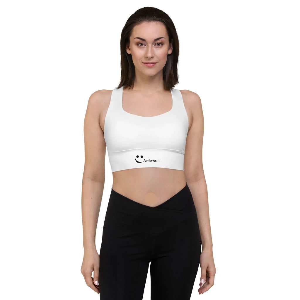 Recycled Longline Sports Bra Sports Bra AwRans Clothing all-over-print-recycled-longline-sports-bra-white-front-67ec19461e70e