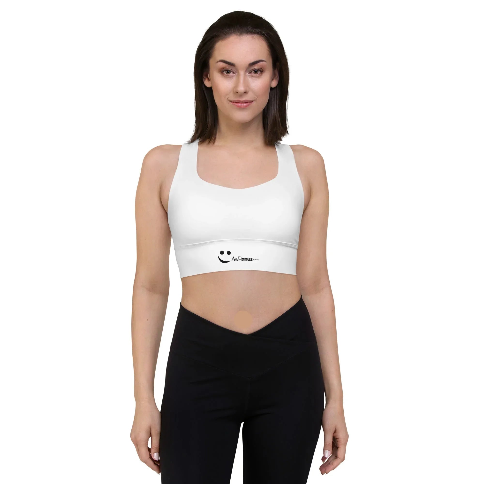 Recycled Longline Sports Bra Sports Bra AwRans Clothing all-over-print-recycled-longline-sports-bra-white-front-67ec19461e70e