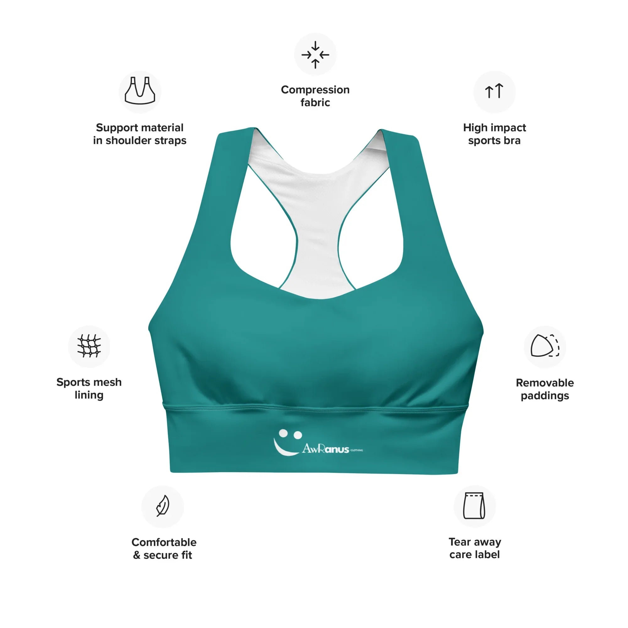 Recycled Longline Sports Bra Sports Bra AwRans Clothing all-over-print-recycled-longline-sports-bra-white-front-67ec19bf5a99f