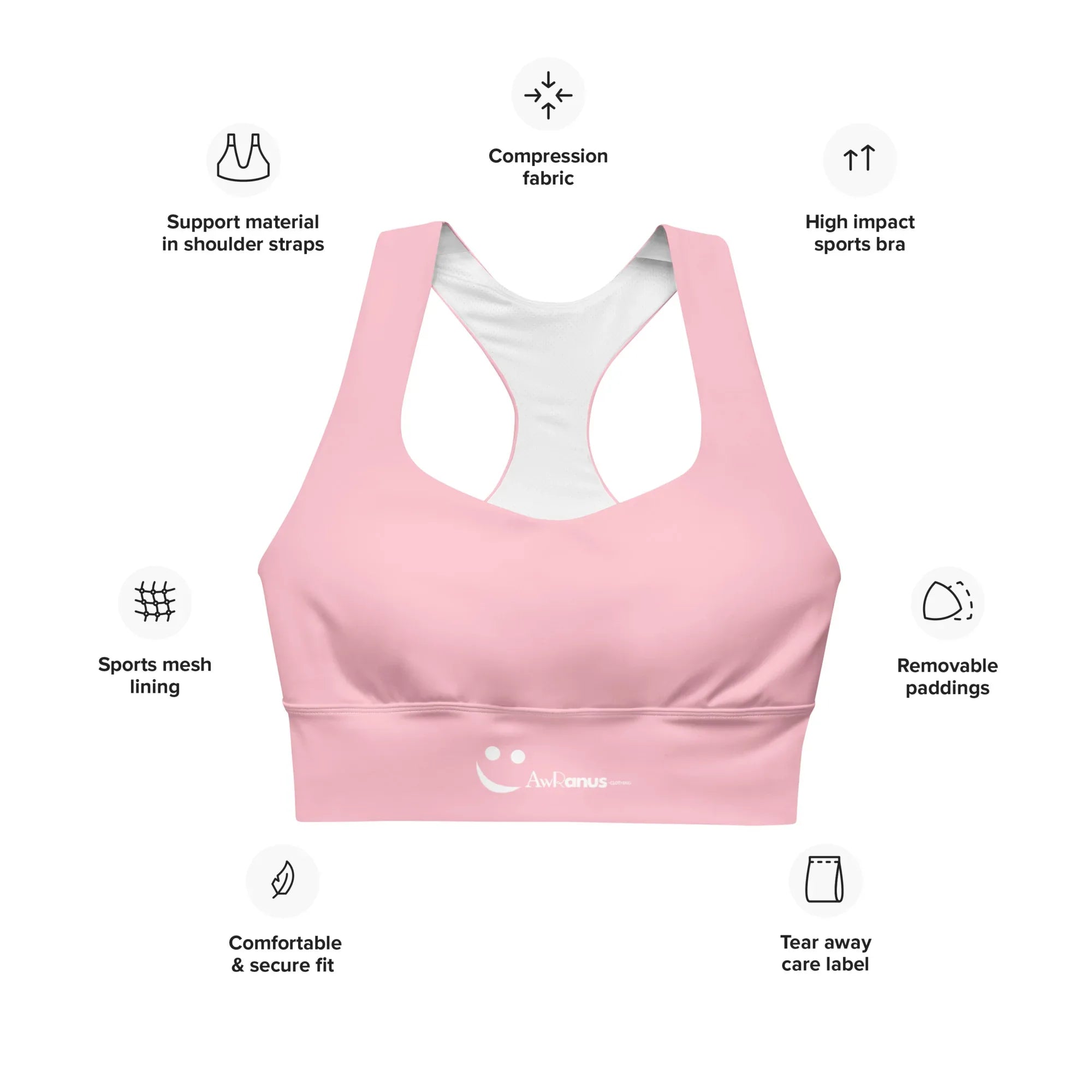 Recycled Longline Sports Bra Sports Bra AwRans Clothing all-over-print-recycled-longline-sports-bra-white-front-67ec1a38e9a9d