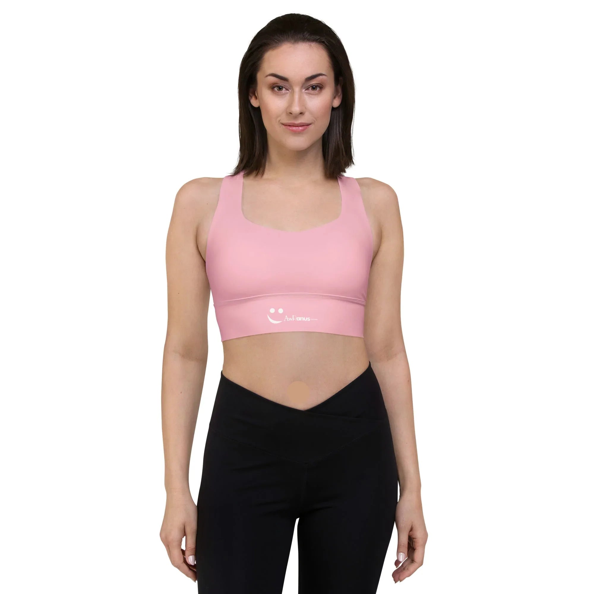 Recycled Longline Sports Bra Sports Bra AwRans Clothing all-over-print-recycled-longline-sports-bra-white-front-67ec1a38ea047