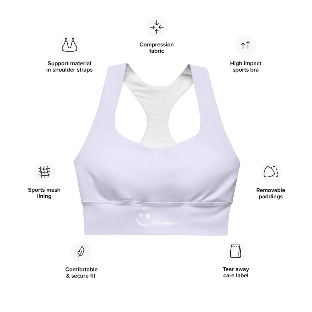 Recycled Longline Sports Bra Sports Bra AwRans Clothing all-over-print-recycled-longline-sports-bra-white-front-67ec1c2197ce3