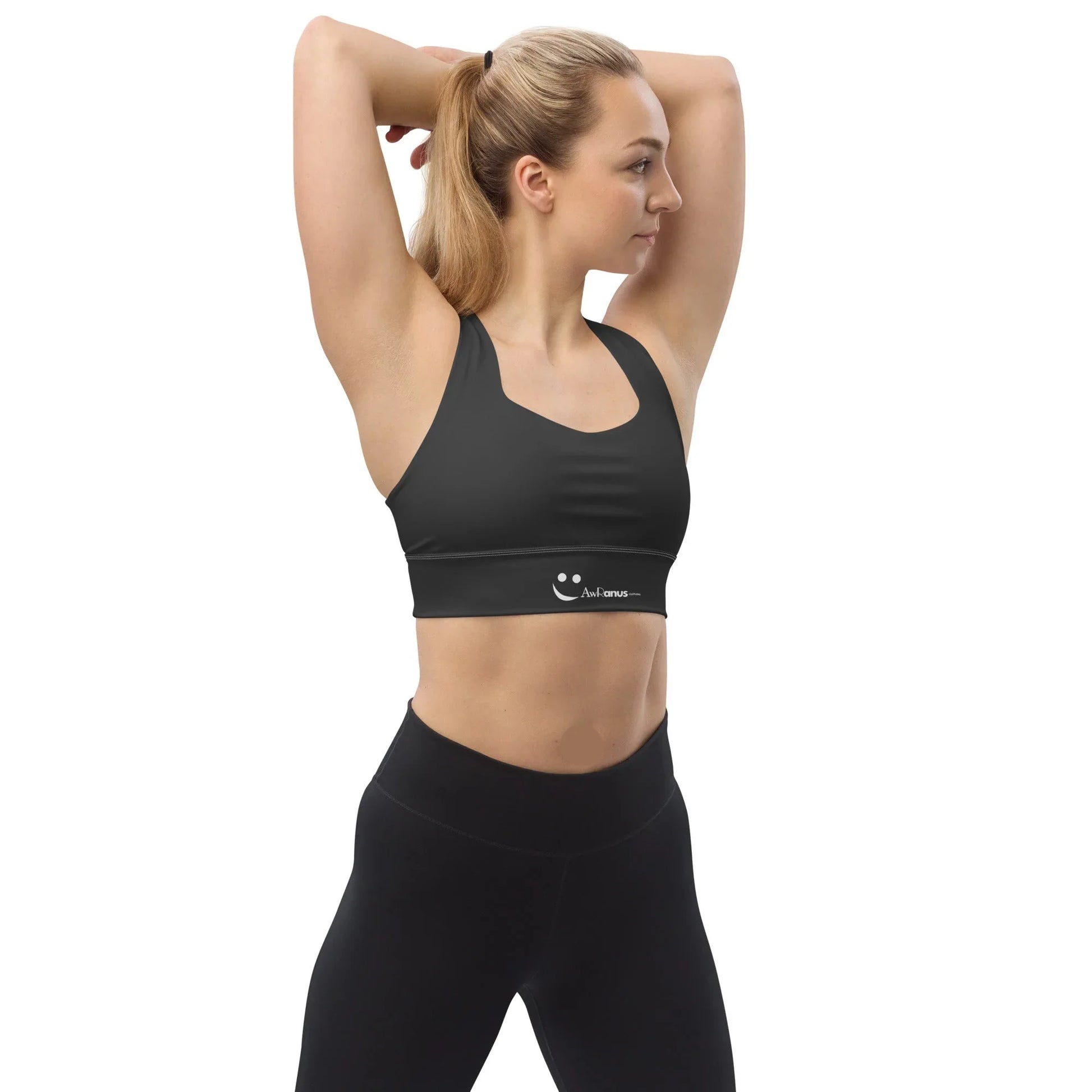 Recycled Longline Sports Bra Black-Onyx - AwRans Clothing