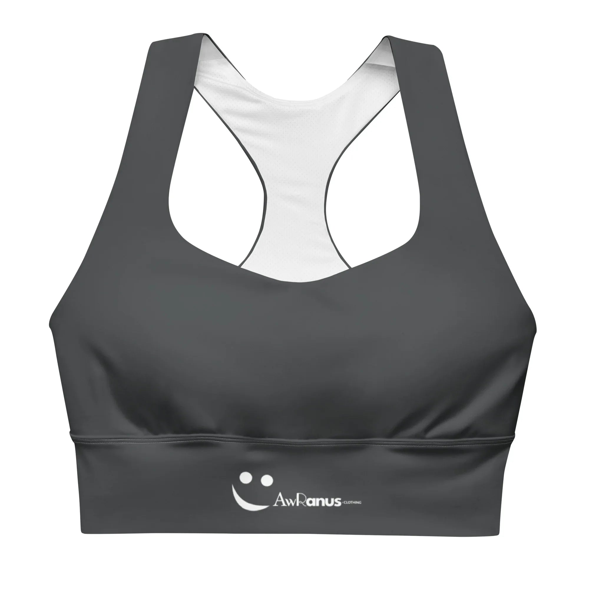 Recycled Longline Sports Bra Charcoal-Gray 3XL Sports Bra AwRans Clothing all-over-print-recycled-longline-sports-bra-white-front-67ec1d178f1a3