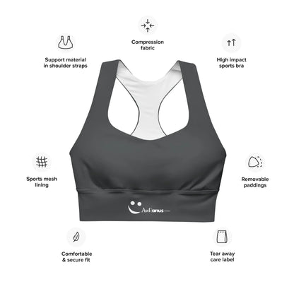 Recycled Longline Sports Bra Charcoal-Gray - AwRans Clothing
