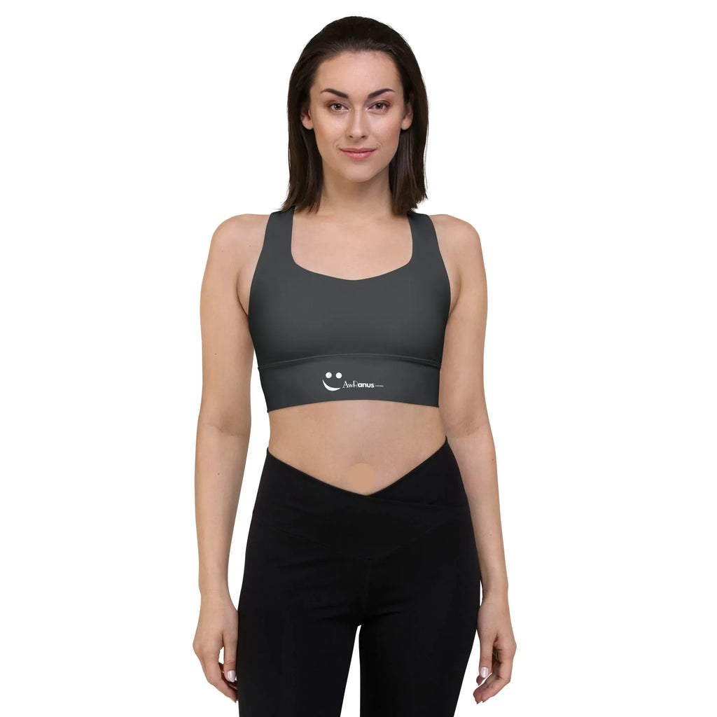 Recycled Longline Sports Bra Charcoal-Gray Sports Bra AwRans Clothing all-over-print-recycled-longline-sports-bra-white-front-67ec1d1790cd3