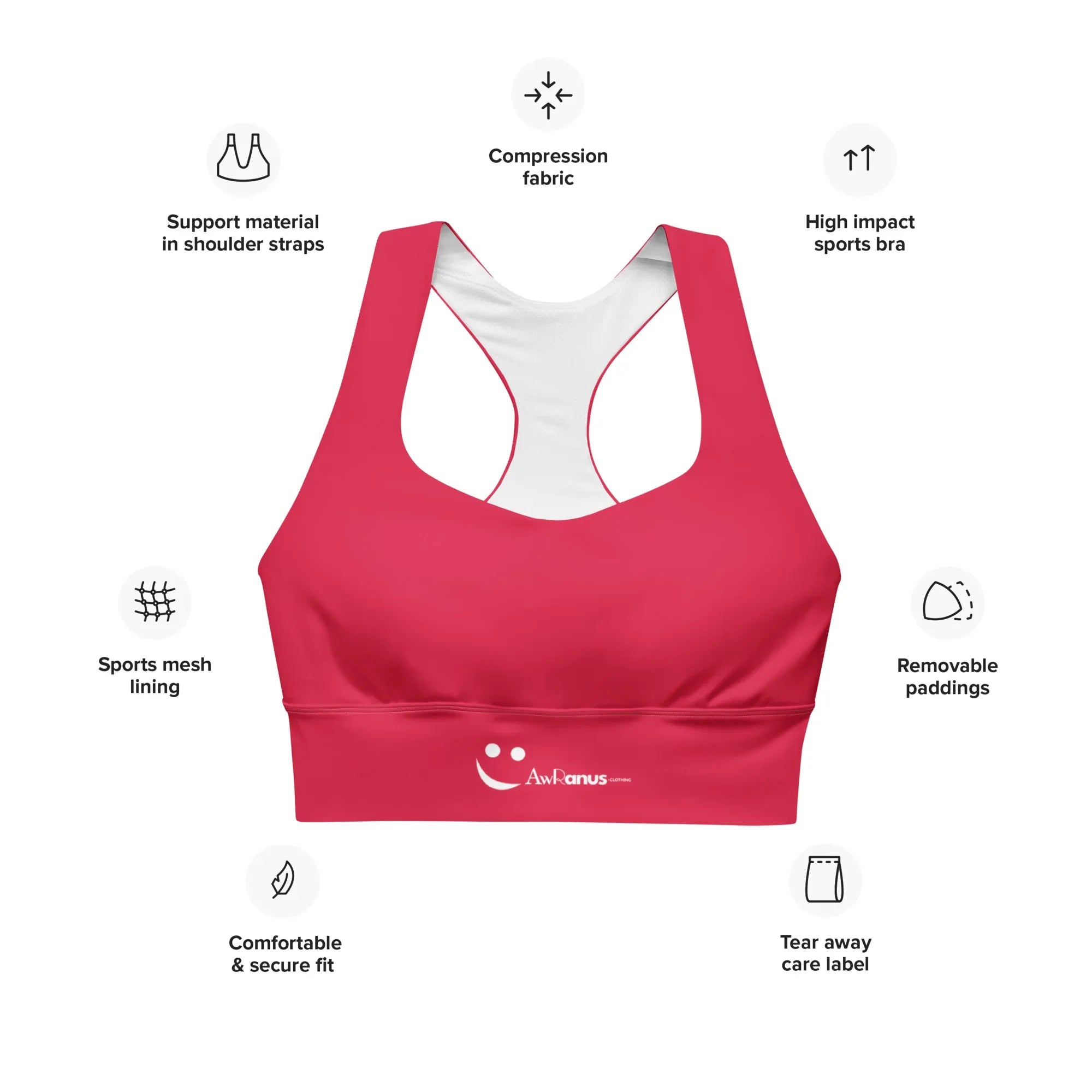 Recycled Longline Sports Bra Sports Bra AwRans Clothing all-over-print-recycled-longline-sports-bra-white-front-67ec1d923b4d9