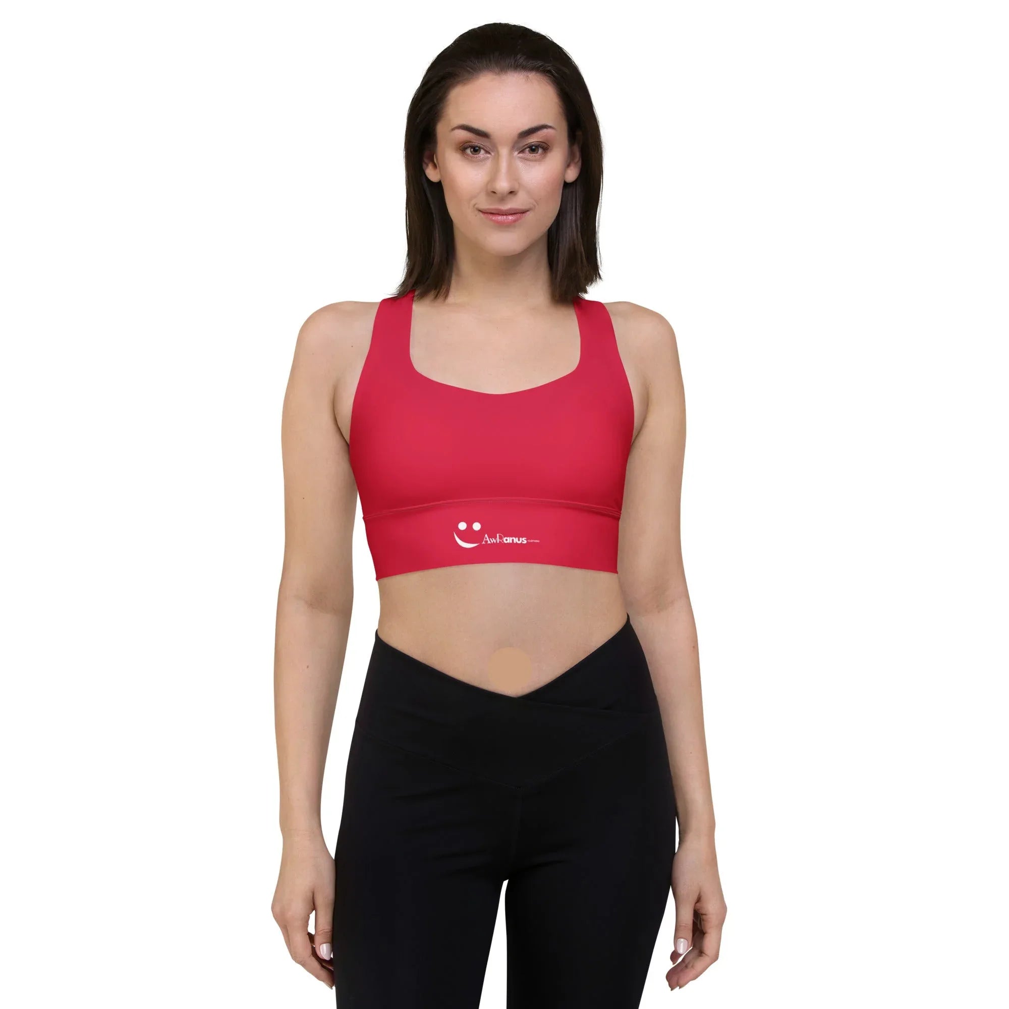 Recycled Longline Sports Bra Sports Bra AwRans Clothing all-over-print-recycled-longline-sports-bra-white-front-67ec1d923bc47