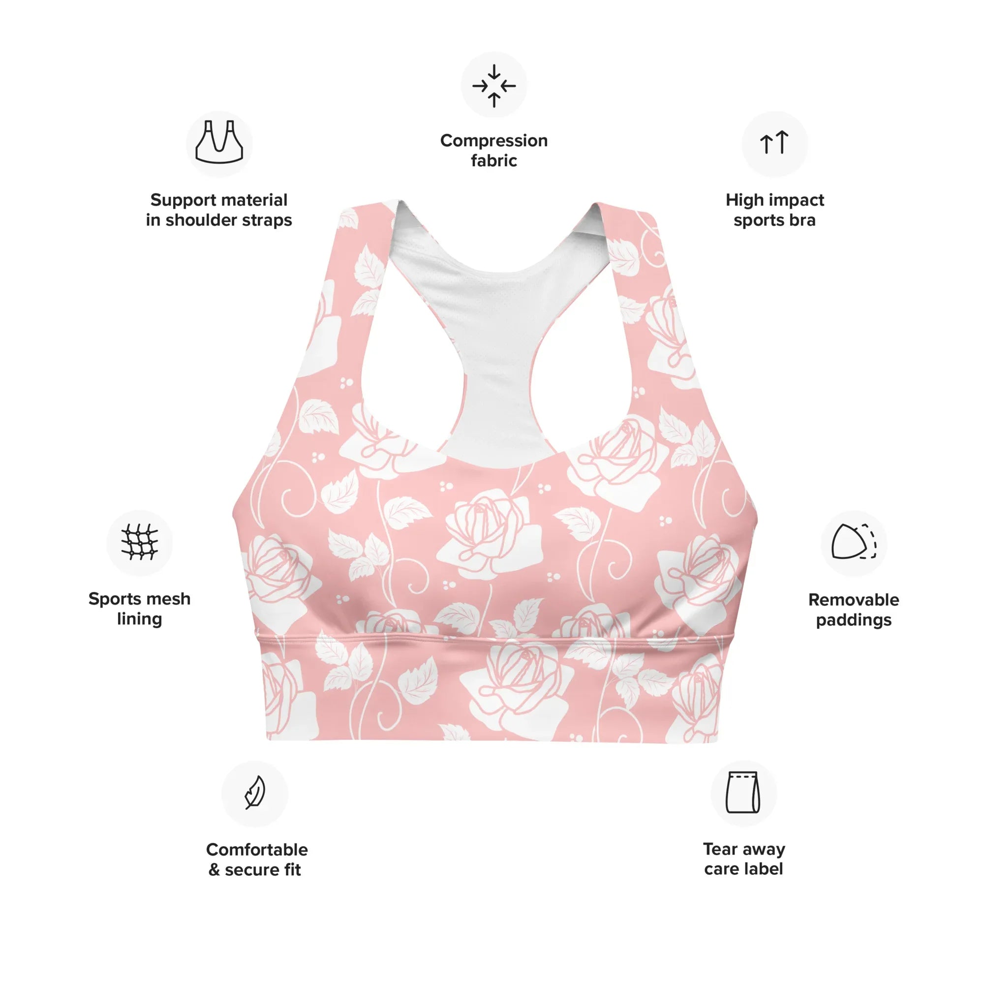 Recycled Longline Sports Bra Sports Bra AwRans Clothing all-over-print-recycled-longline-sports-bra-white-front-67ec49705b454