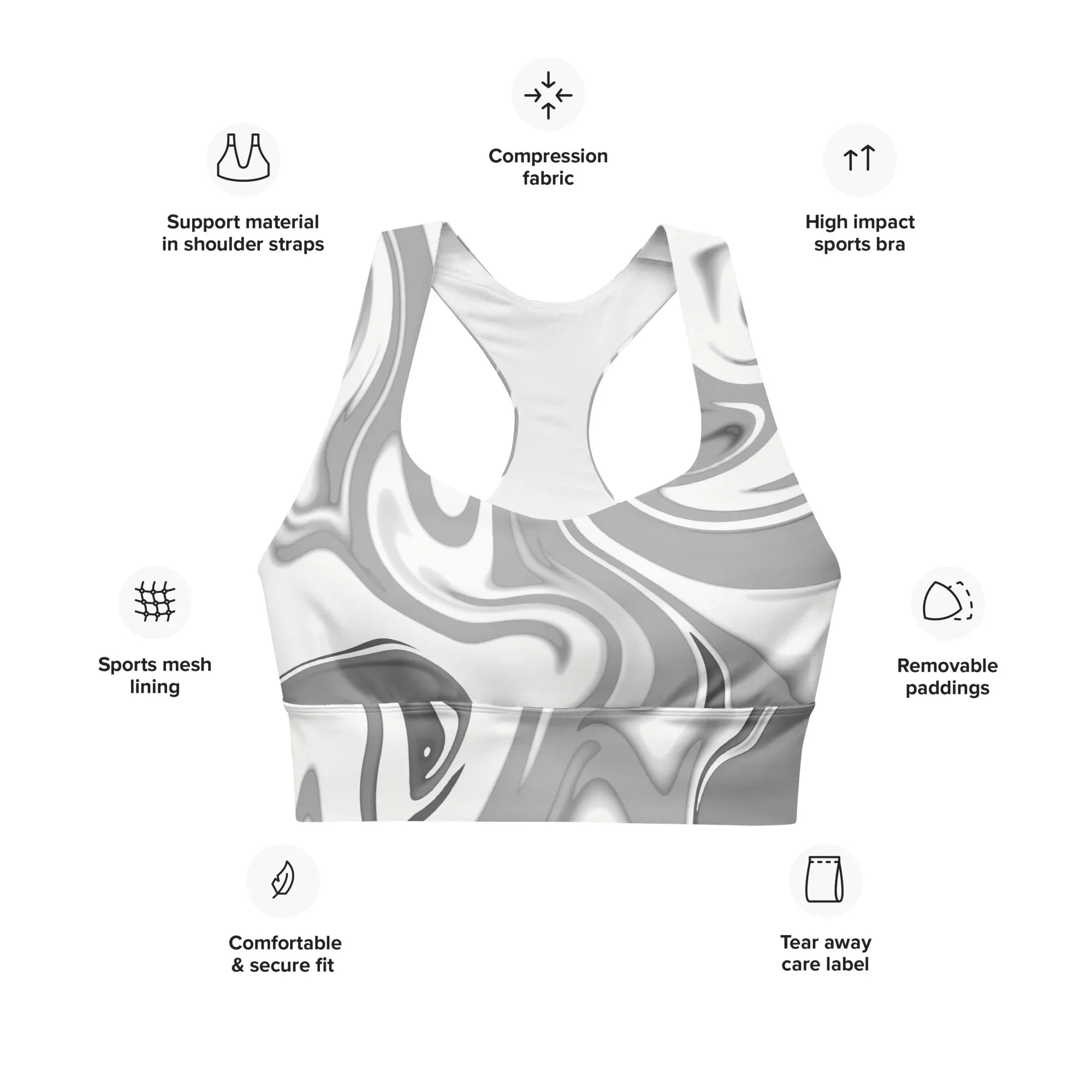 Recycled Longline Sports Bra Sports Bra AwRans Clothing all-over-print-recycled-longline-sports-bra-white-front-67ec4bf8617c8