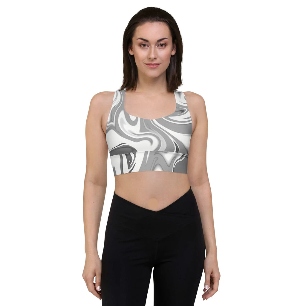 Recycled Longline Sports Bra Sports Bra AwRans Clothing all-over-print-recycled-longline-sports-bra-white-front-67ec4bf862036