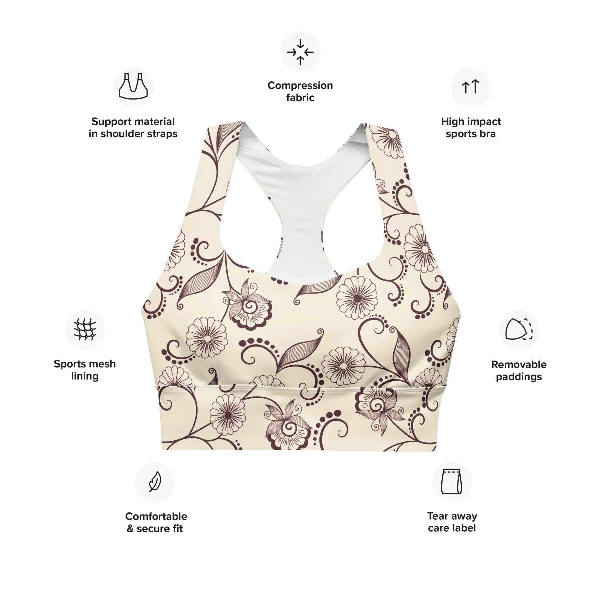 Recycled Longline Sports Bra Sports Bra AwRans Clothing all-over-print-recycled-longline-sports-bra-white-front-67ec4c7a000e2