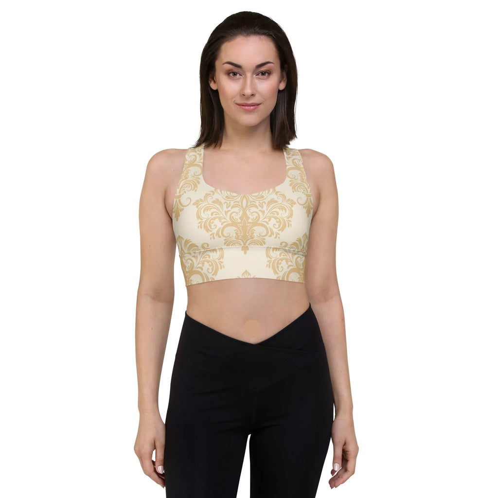 Recycled Longline Sports Bra Sports Bra AwRans Clothing all-over-print-recycled-longline-sports-bra-white-front-67ec4cf2d5477