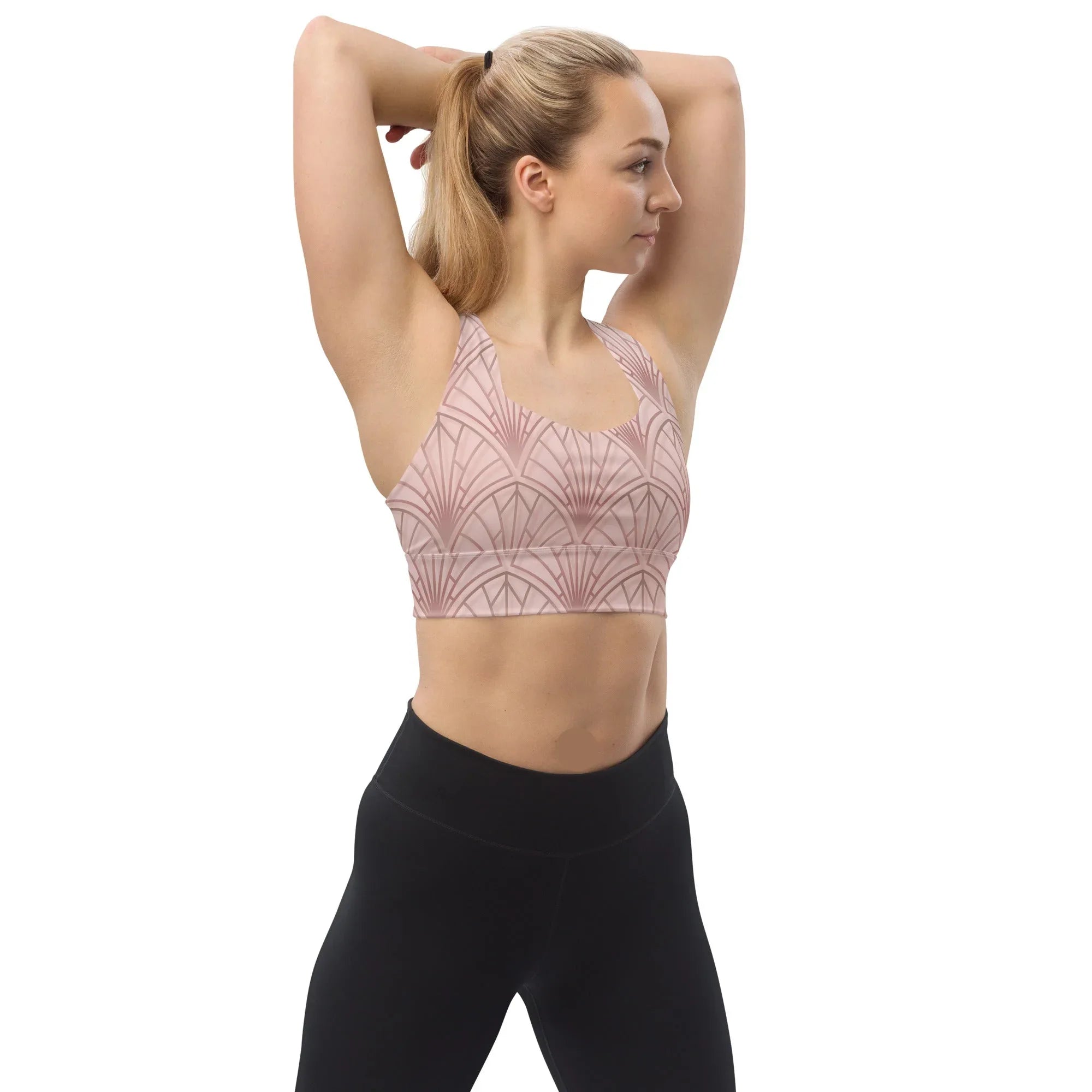 Recycled Longline Sports Bra Sports Bra AwRans Clothing all-over-print-recycled-longline-sports-bra-white-front-67ec59352c9d6