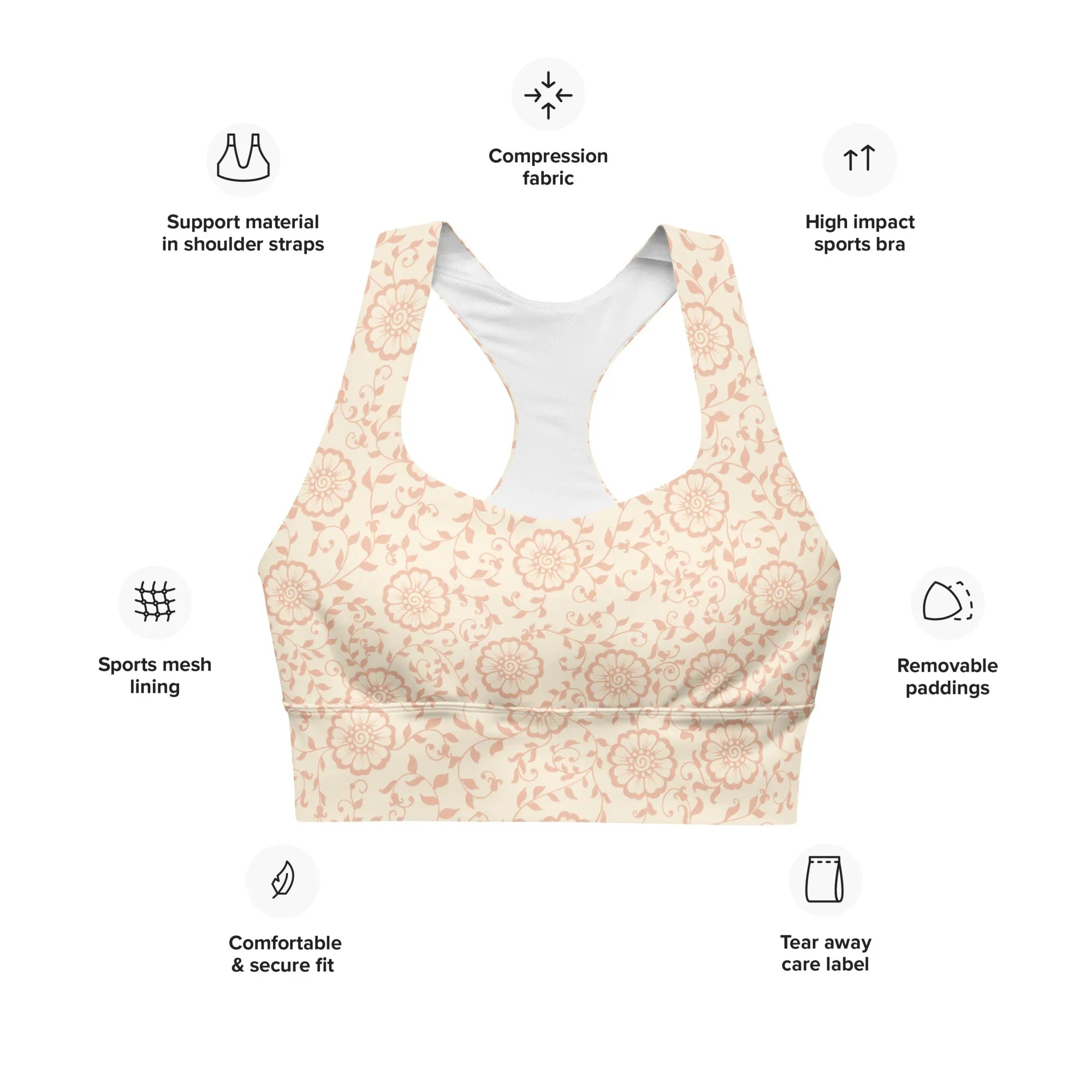 Recycled Longline Sports Bra Sports Bra AwRans Clothing all-over-print-recycled-longline-sports-bra-white-front-67ec5a26c9450