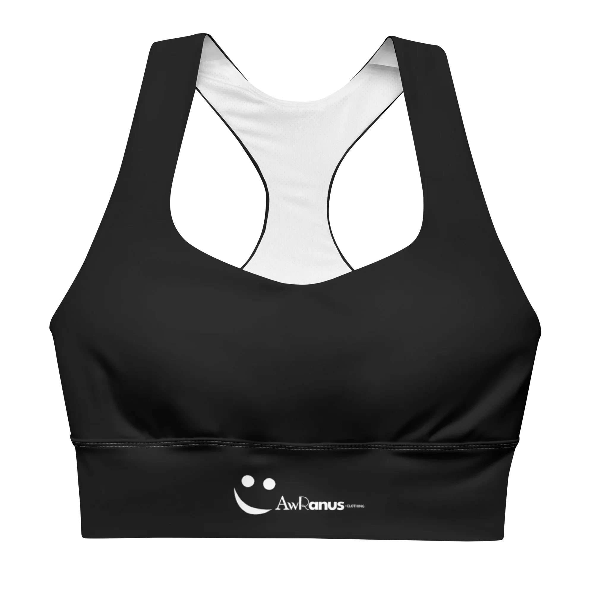 Recycled Longline Sports Bra Black 3XL Sports Bra AwRans Clothing all-over-print-recycled-longline-sports-bra-white-front-67ee308c543ac