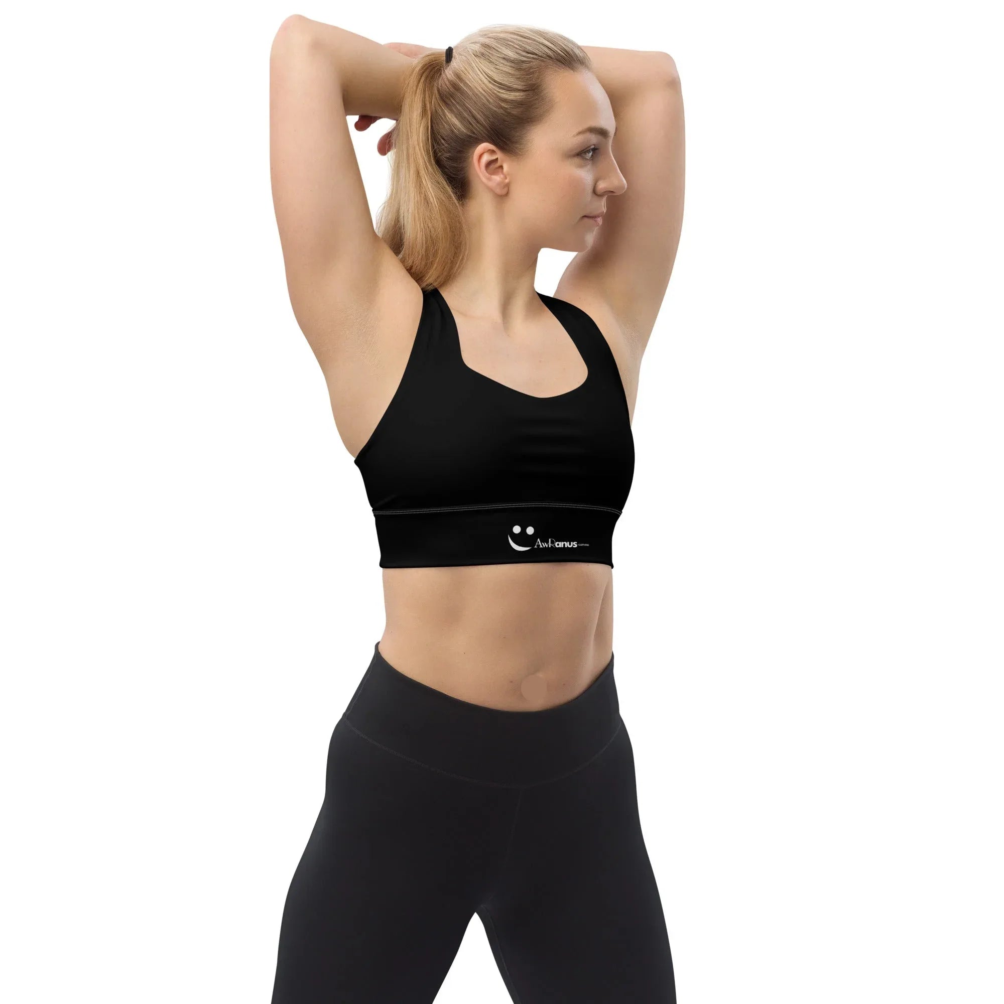 Recycled Longline Sports Bra Black Sports Bra AwRans Clothing all-over-print-recycled-longline-sports-bra-white-front-67ee308c5555d