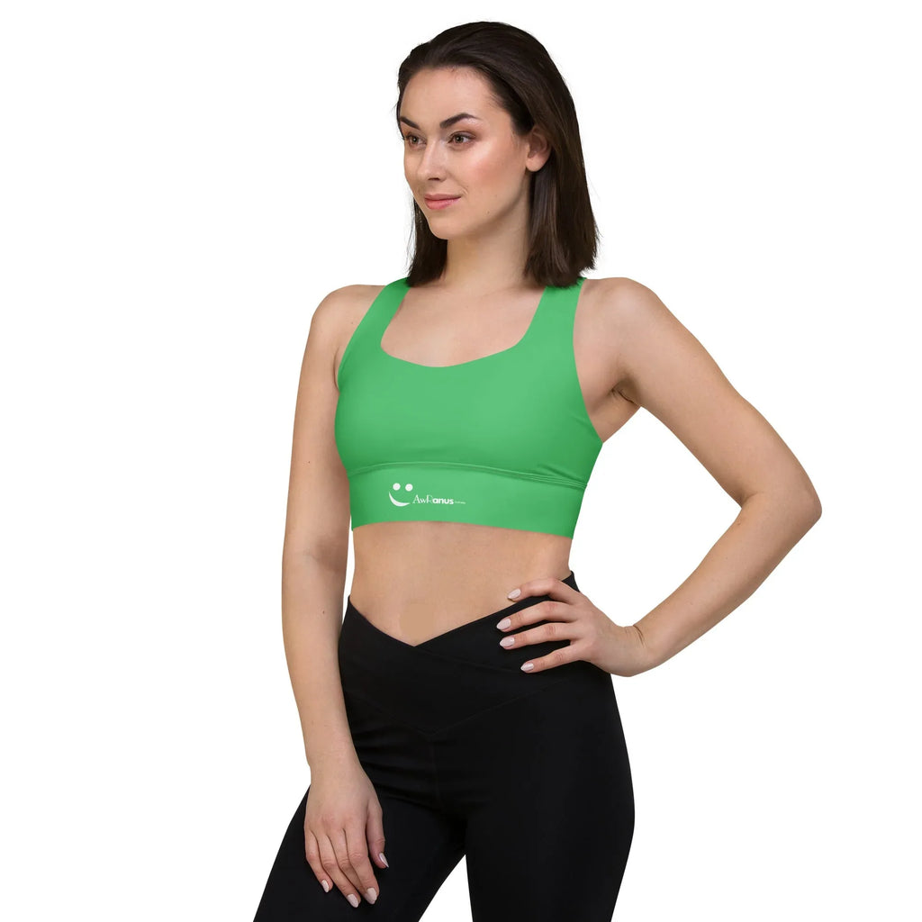 Recycled Longline Sports Bra Sports Bra AwRans Clothing all-over-print-recycled-longline-sports-bra-white-left-front-67ec172719ad7